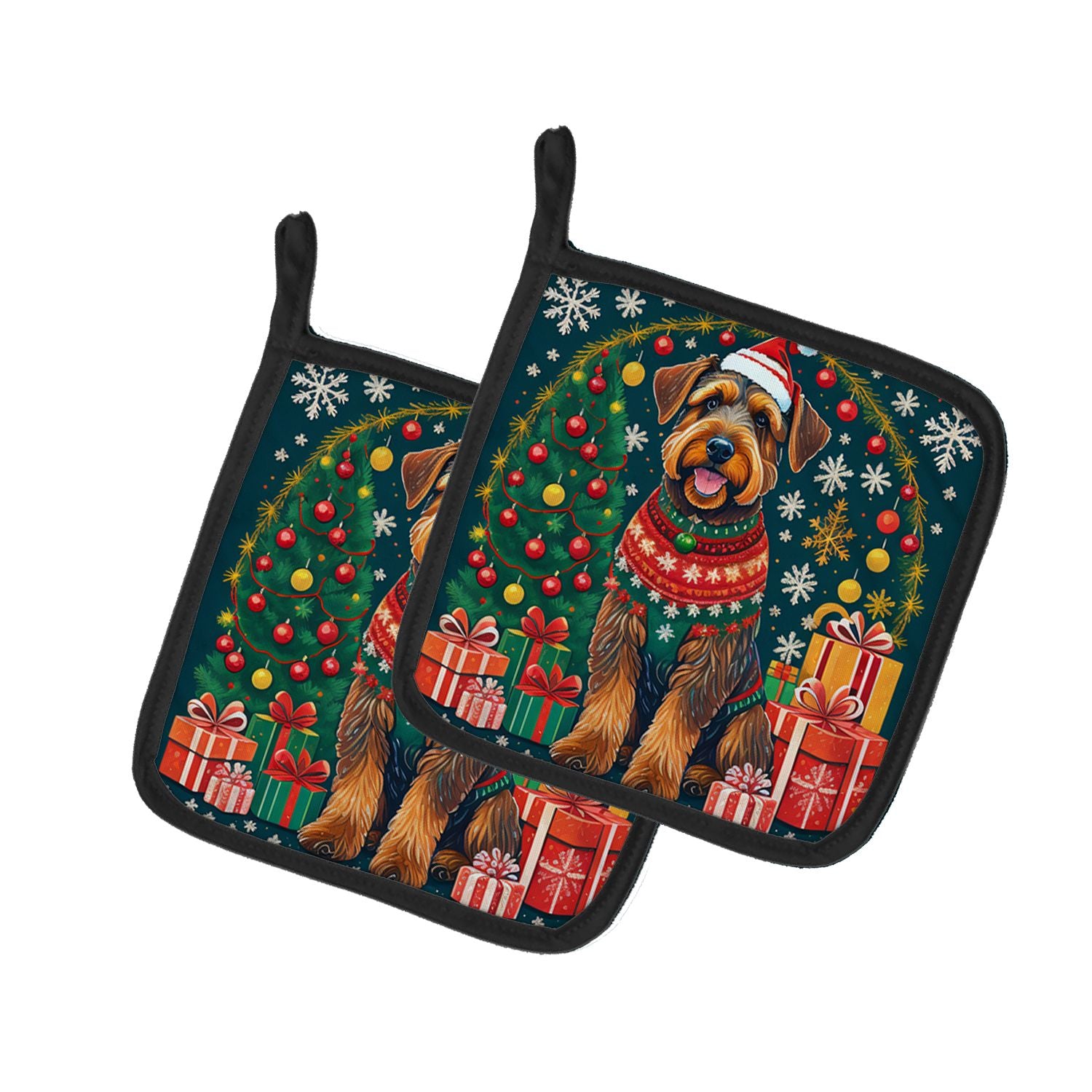 Airedale Terrier Christmas Pair of Pot Holders Kitchen Heat Resistant Pot Holders Sets Oven Hot Pads for Cooking Baking BBQ, 7 1
