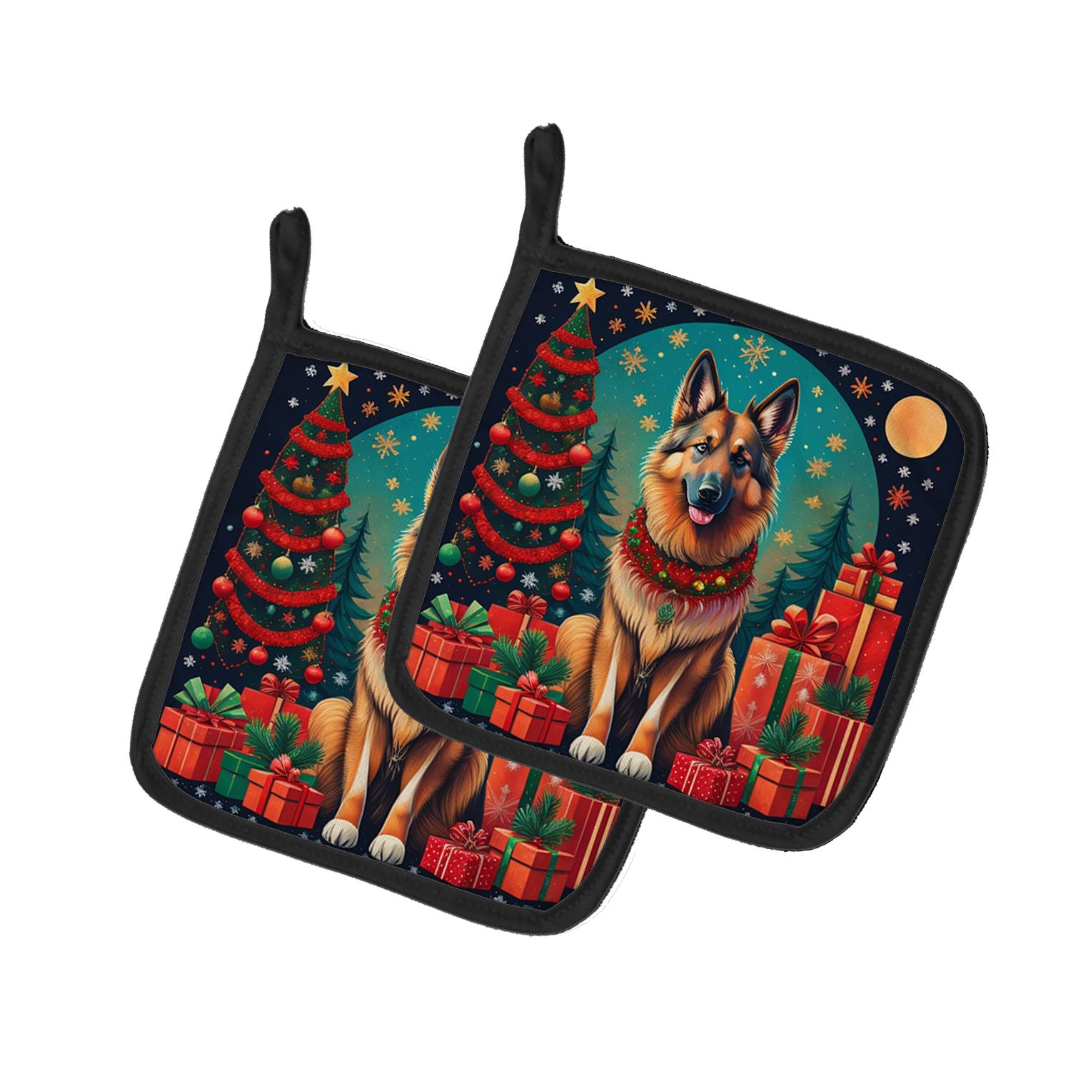 Belgian Tervuren Christmas Pair of Pot Holders Kitchen Heat Resistant Pot Holders Sets Oven Hot Pads for Cooking Baking BBQ, 7 1
