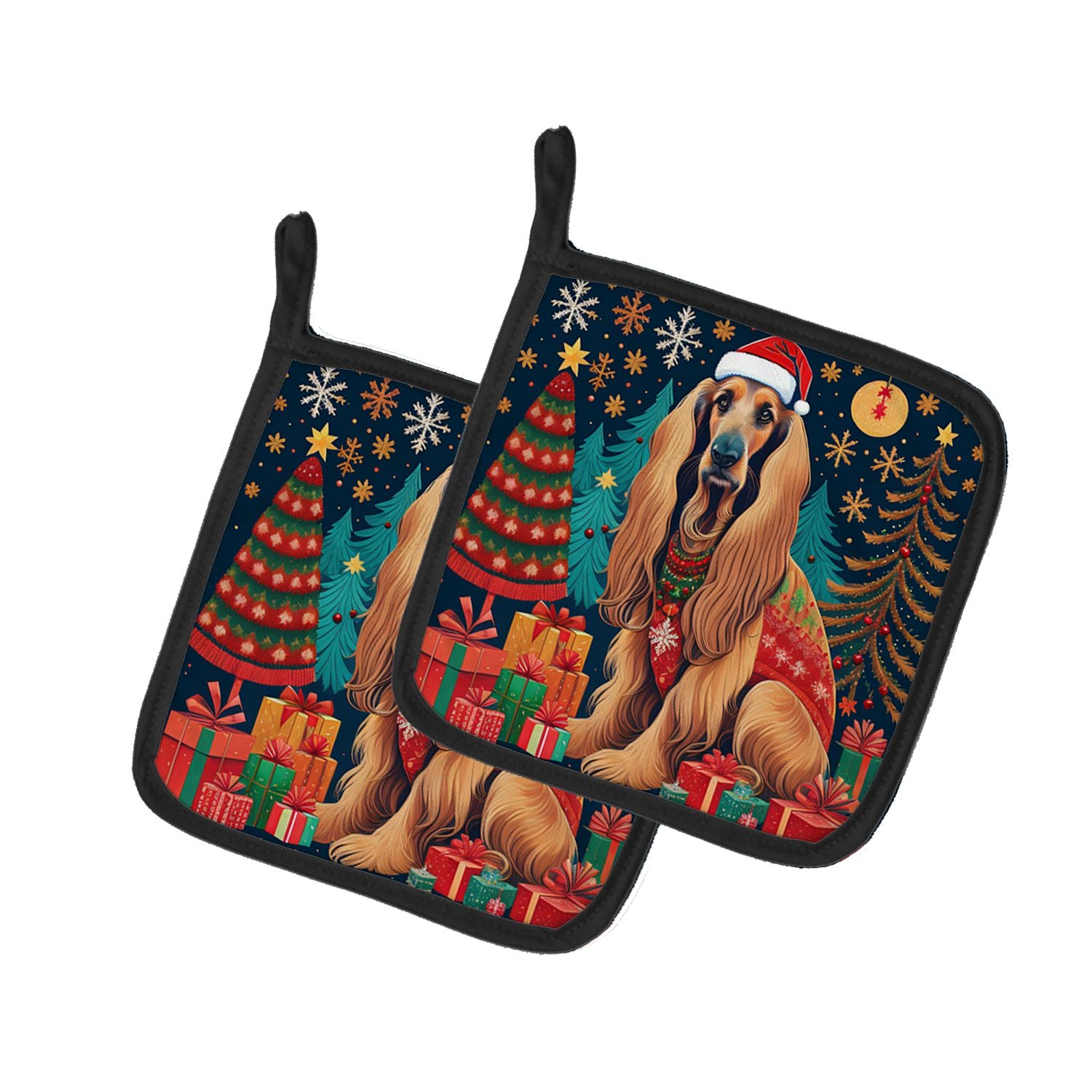 Afghan Hound Christmas Pair of Pot Holders Kitchen Heat Resistant Pot Holders Sets Oven Hot Pads for Cooking Baking BBQ, 7 1/2 x