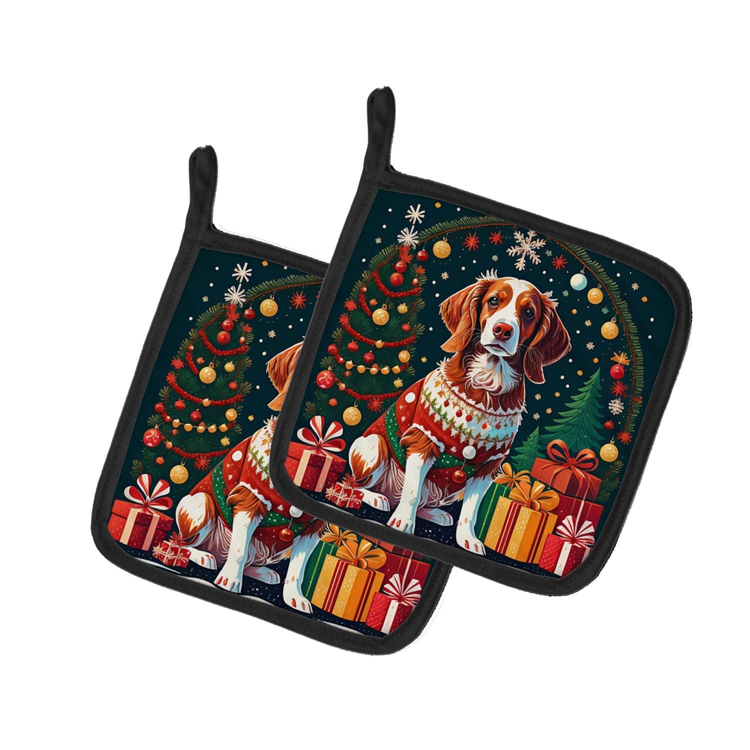 Brittany Spaniel Christmas Pair of Pot Holders Kitchen Heat Resistant Pot Holders Sets Oven Hot Pads for Cooking Baking BBQ, 7 1