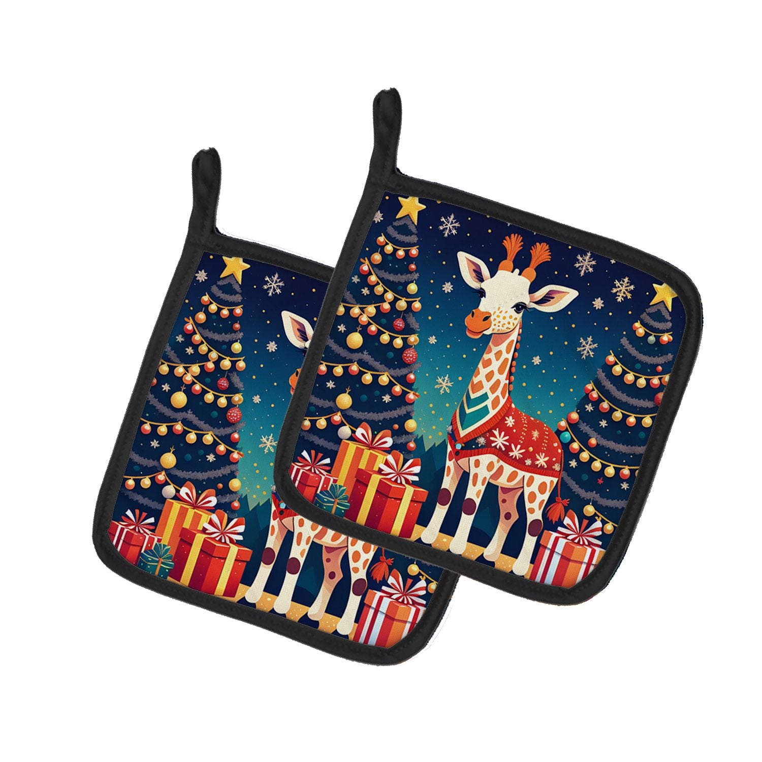 Giraffe Christmas Pair of Pot Holders Kitchen Heat Resistant Pot Holders Sets Oven Hot Pads for Cooking Baking BBQ, 7 1/2 x 7 1/