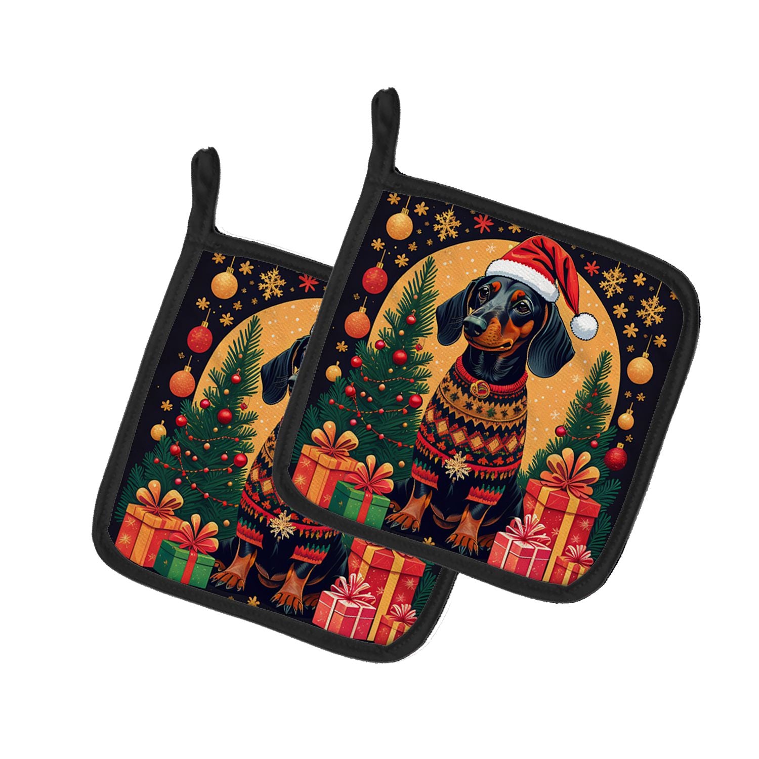 Black and Tan Dachshund Christmas Pair of Pot Holders Kitchen Heat Resistant Pot Holders Sets Oven Hot Pads for Cooking Baking B