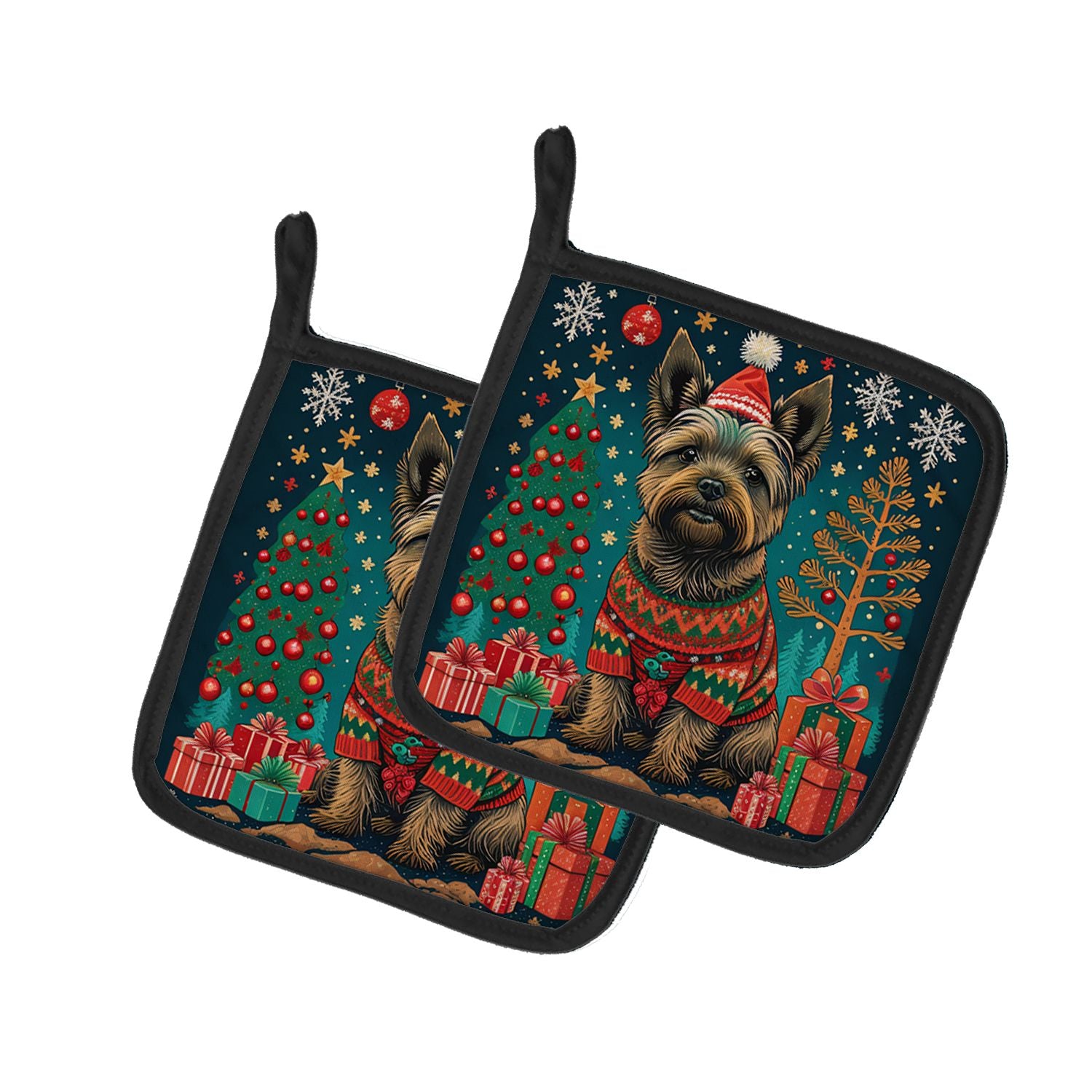 Cairn Terrier Christmas Pair of Pot Holders Kitchen Heat Resistant Pot Holders Sets Oven Hot Pads for Cooking Baking BBQ, 7 1/2 