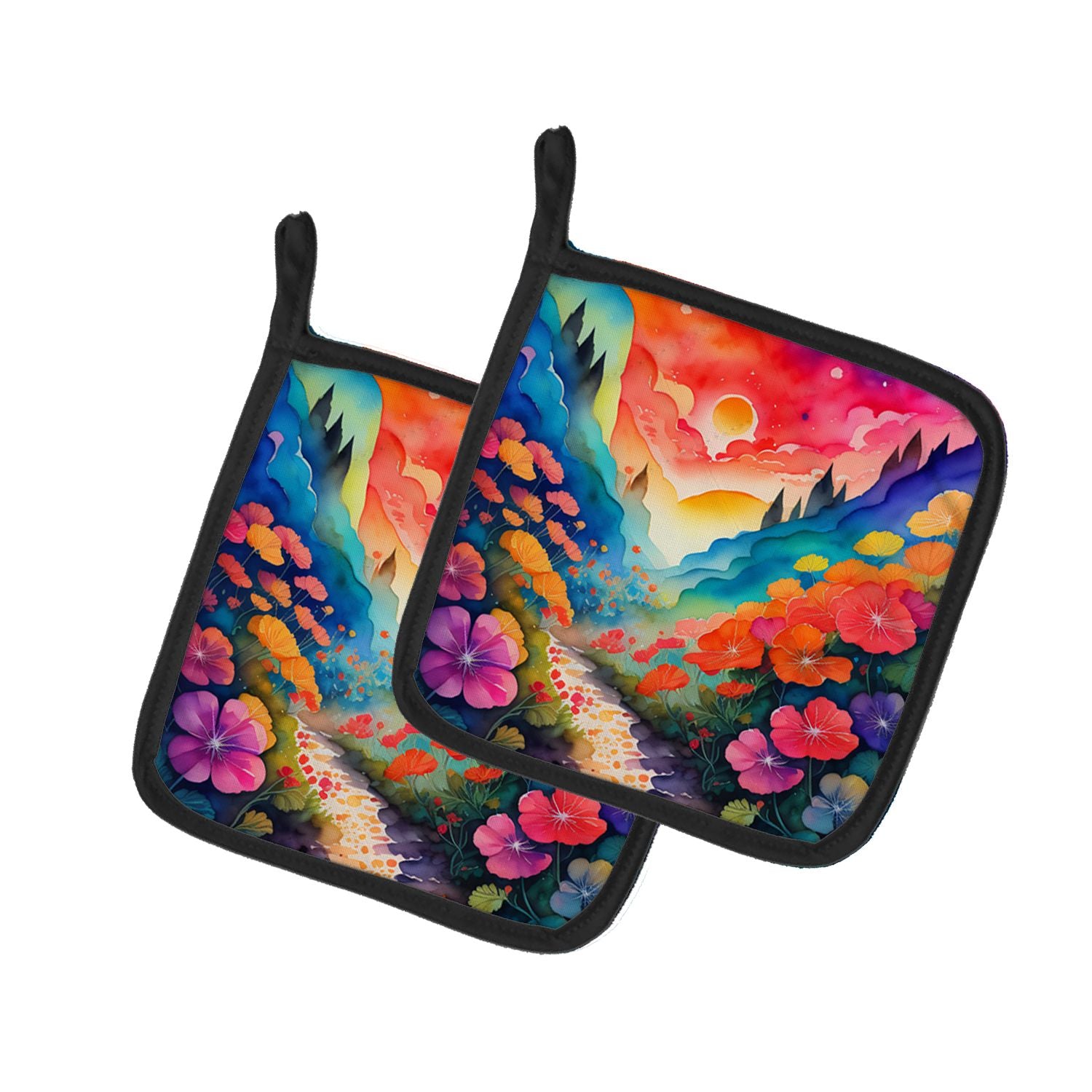 Colorful Geraniums Pair of Pot Holders Kitchen Heat Resistant Pot Holders Sets Oven Hot Pads for Cooking Baking BBQ, 7 1/2 x 7 1
