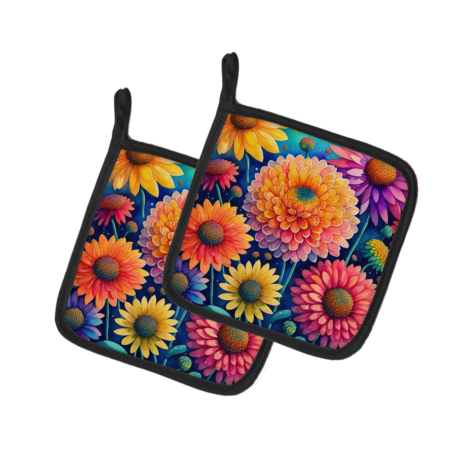 Colorful Chrysanthemums Pair of Pot Holders Kitchen Heat Resistant Pot Holders Sets Oven Hot Pads for Cooking Baking BBQ, 7 1/2 