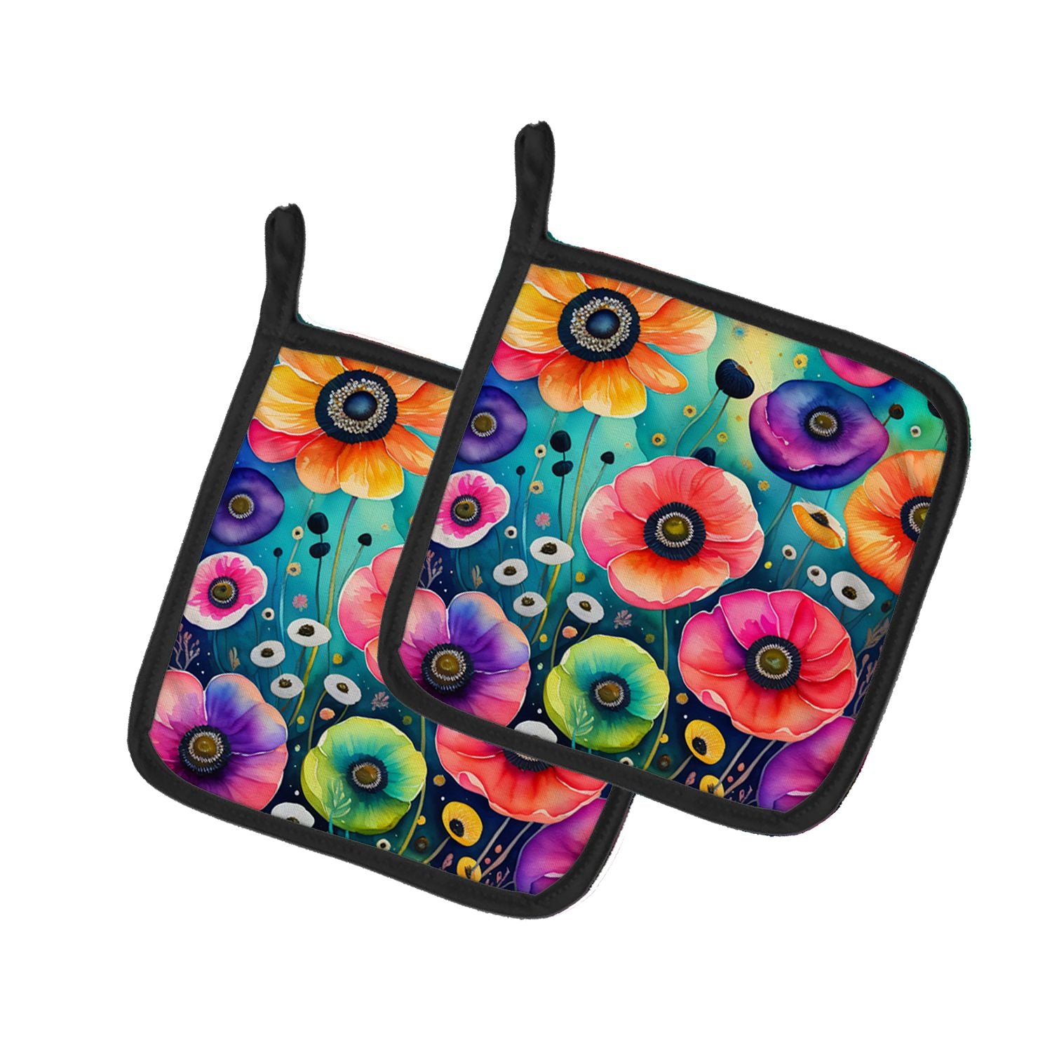 Colorful Anemones Pair of Pot Holders Kitchen Heat Resistant Pot Holders Sets Oven Hot Pads for Cooking Baking BBQ, 7 1/2 x 7 1/