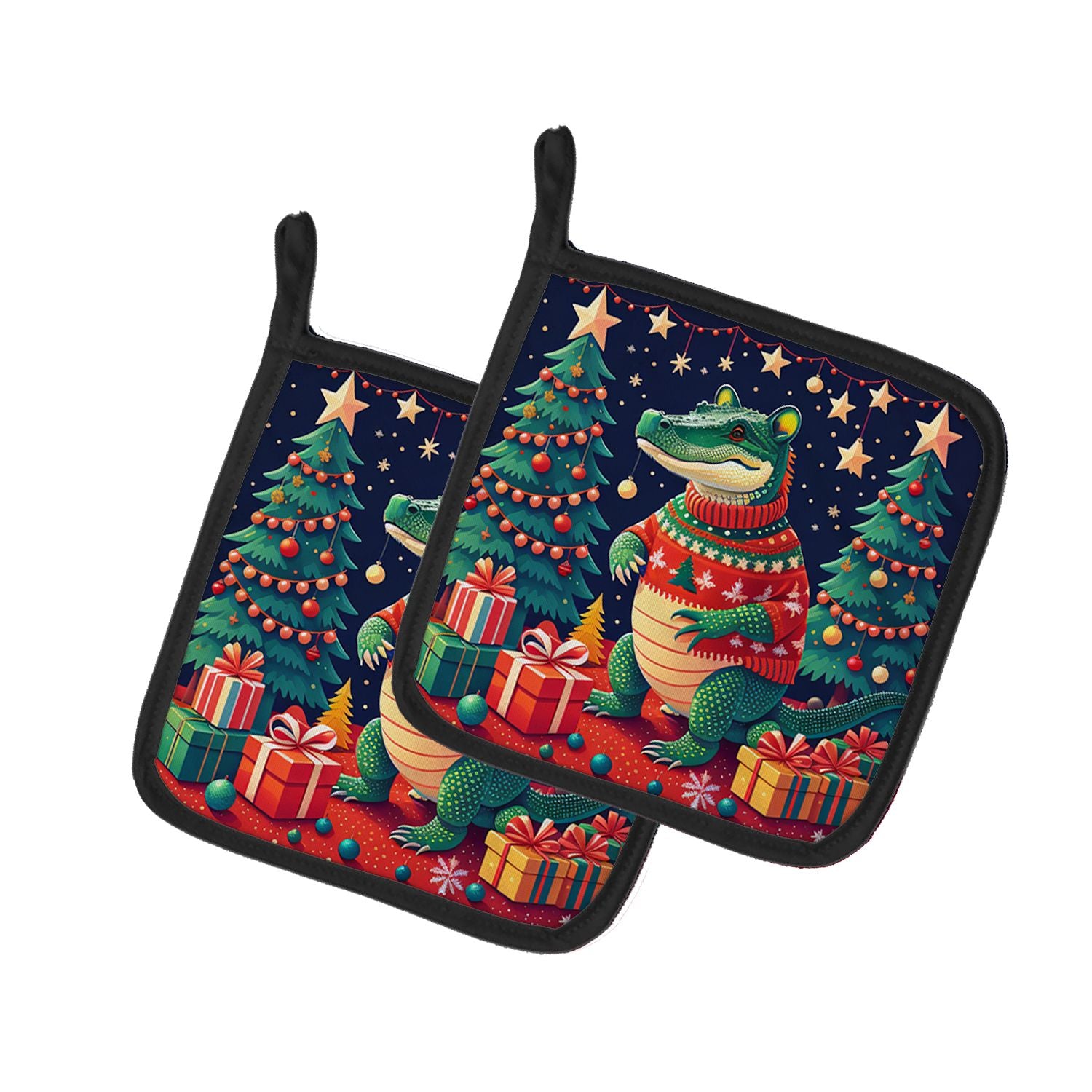 Alligator Christmas Pair of Pot Holders Kitchen Heat Resistant Pot Holders Sets Oven Hot Pads for Cooking Baking BBQ, 7 1/2 x 7 
