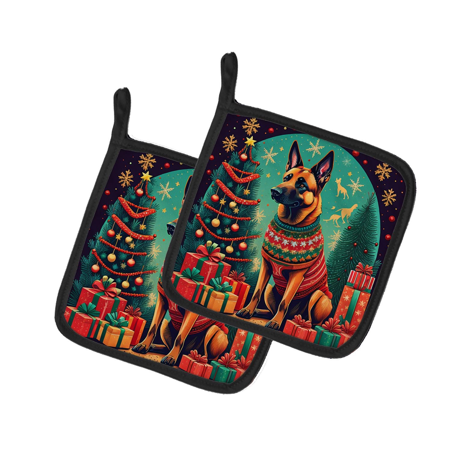 Belgian Malinois Christmas Pair of Pot Holders Kitchen Heat Resistant Pot Holders Sets Oven Hot Pads for Cooking Baking BBQ, 7 1