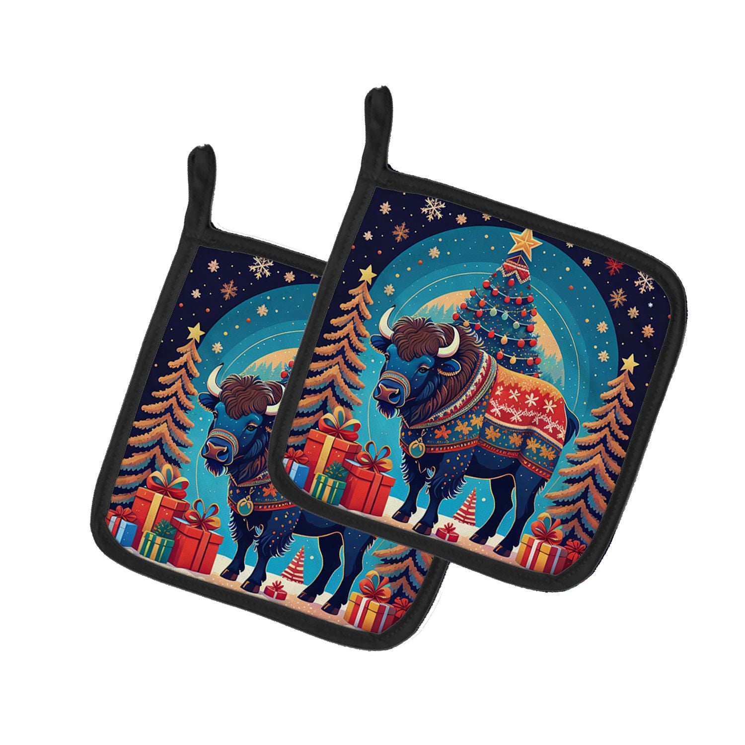 Buffalo Christmas Pair of Pot Holders Kitchen Heat Resistant Pot Holders Sets Oven Hot Pads for Cooking Baking BBQ, 7 1/2 x 7 1/