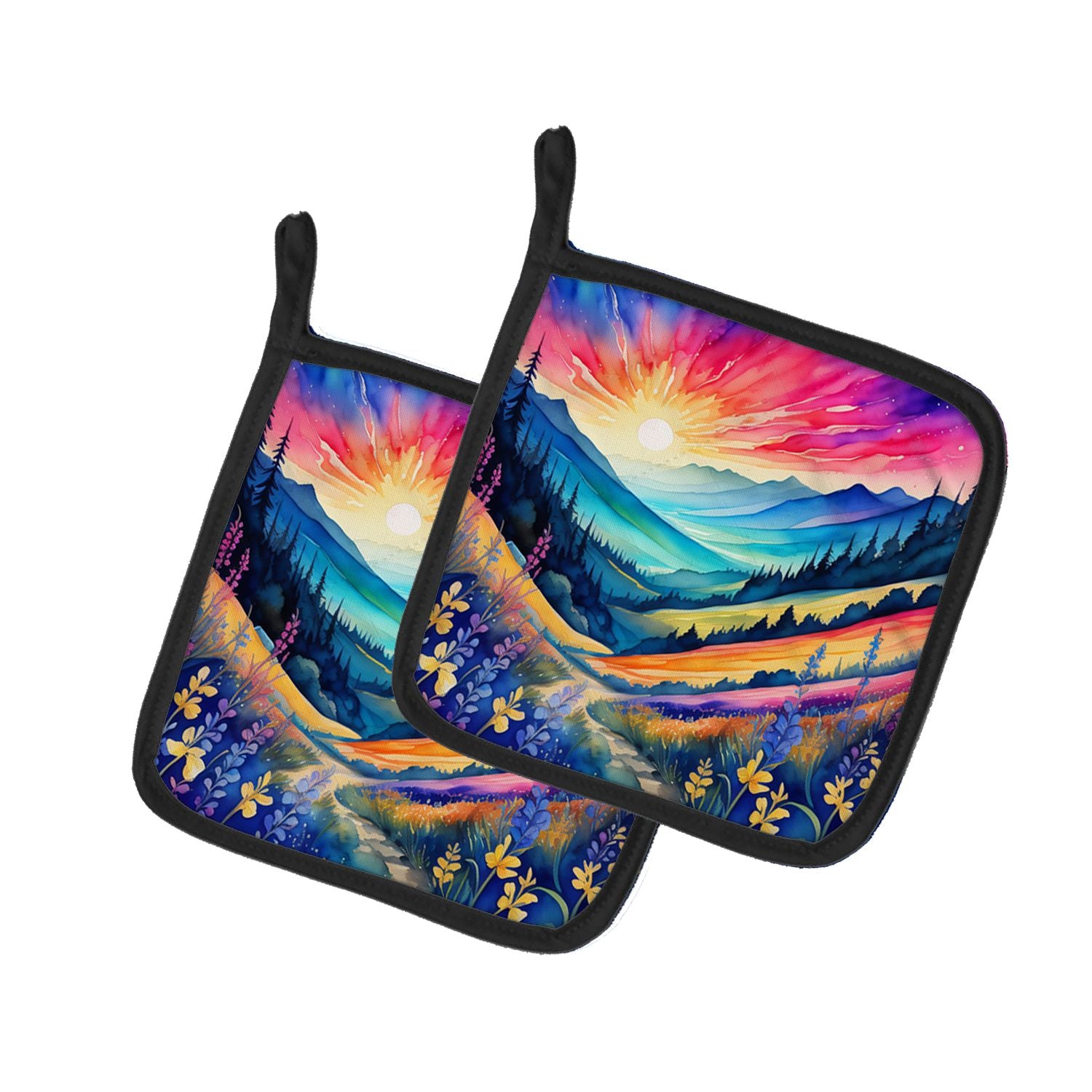 Colorful Annual Larkspur Pair of Pot Holders Kitchen Heat Resistant Pot Holders Sets Oven Hot Pads for Cooking Baking BBQ, 7 1/2