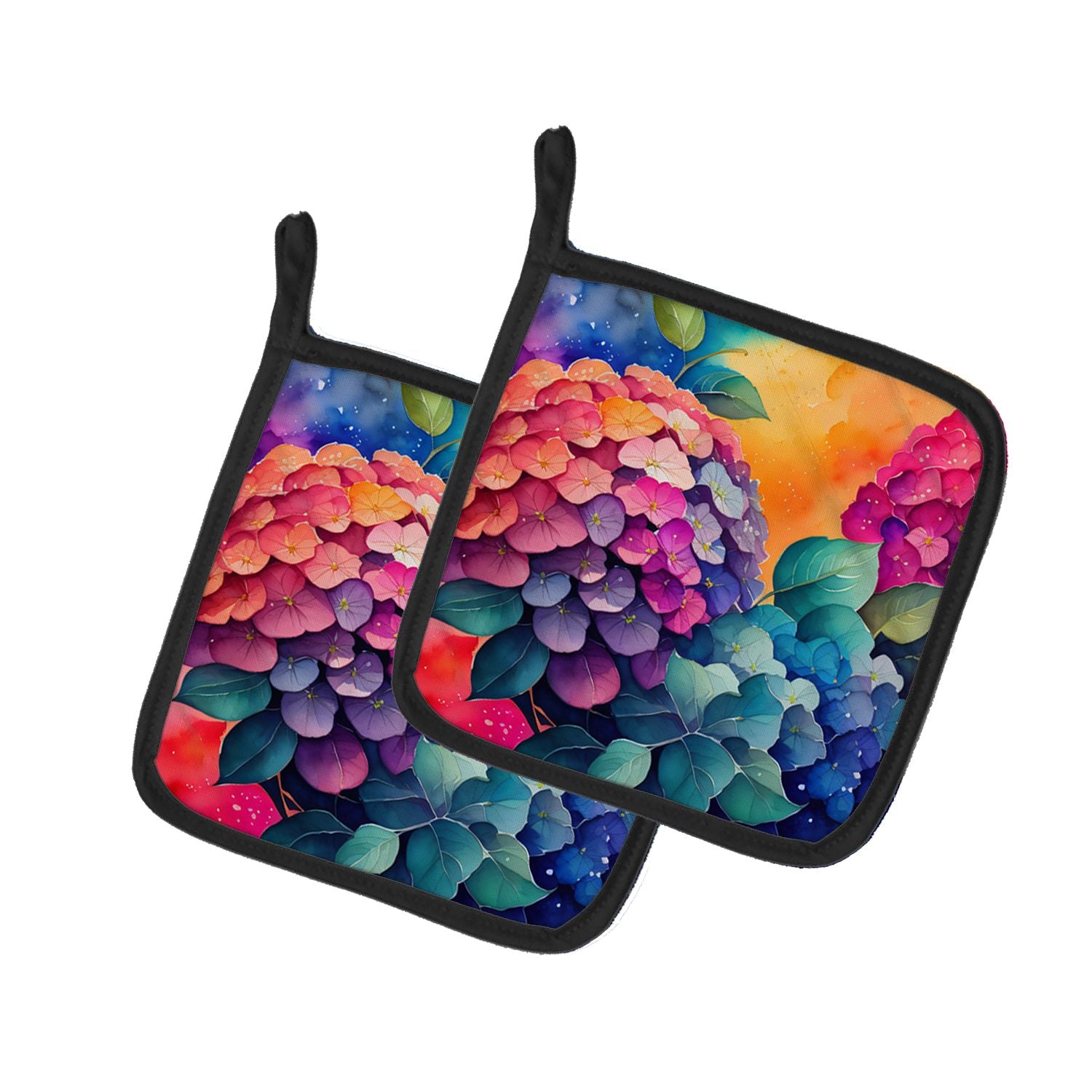 Colorful Hydrangeas Pair of Pot Holders Kitchen Heat Resistant Pot Holders Sets Oven Hot Pads for Cooking Baking BBQ, 7 1/2 x 7 