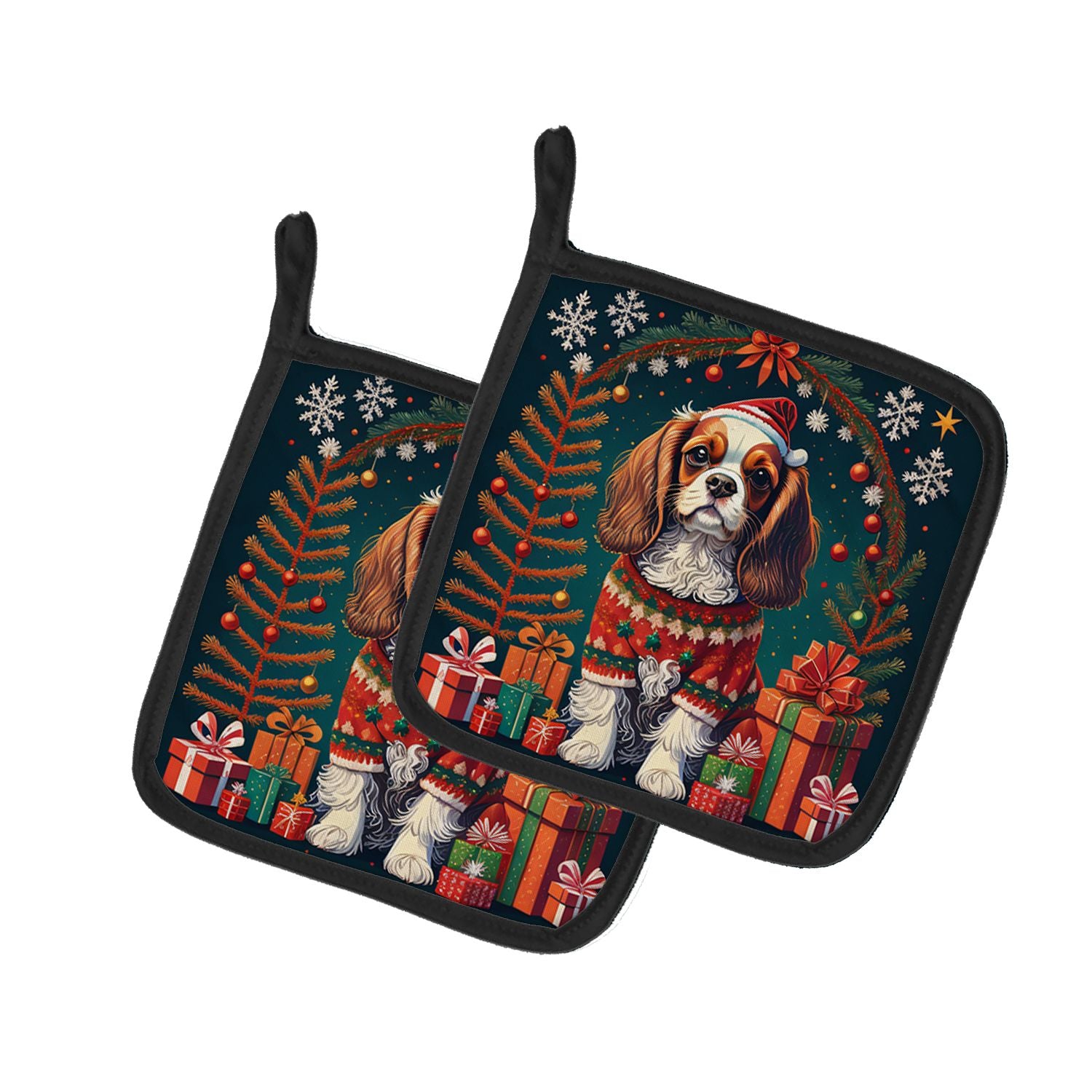 Cavalier King Charles Spaniel Christmas Pair of Pot Holders Kitchen Heat Resistant Pot Holders Sets Oven Hot Pads for Cooking Ba