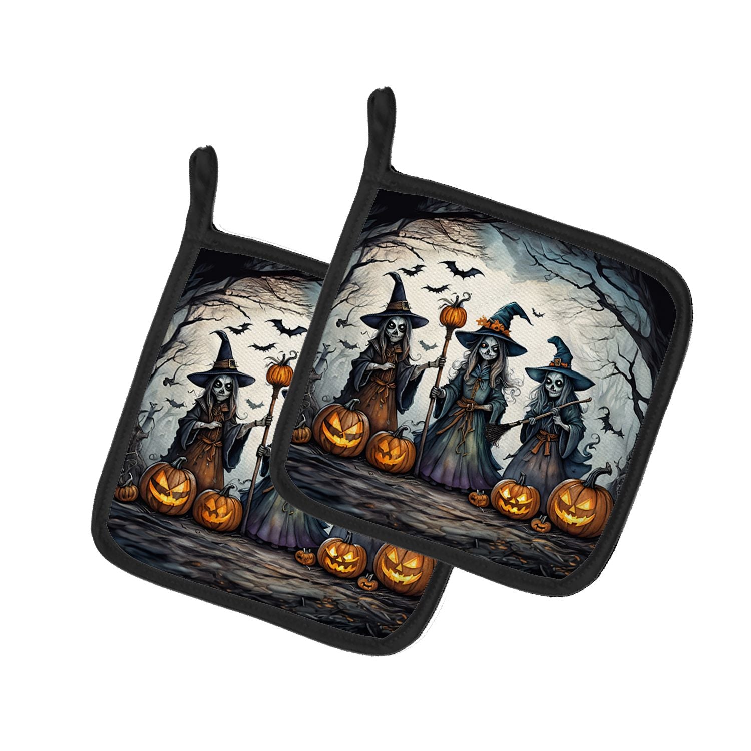 Witches Spooky Halloween Pair of Pot Holders Kitchen Heat Resistant Pot Holders Sets Oven Hot Pads for Cooking Baking BBQ, 7 1/2