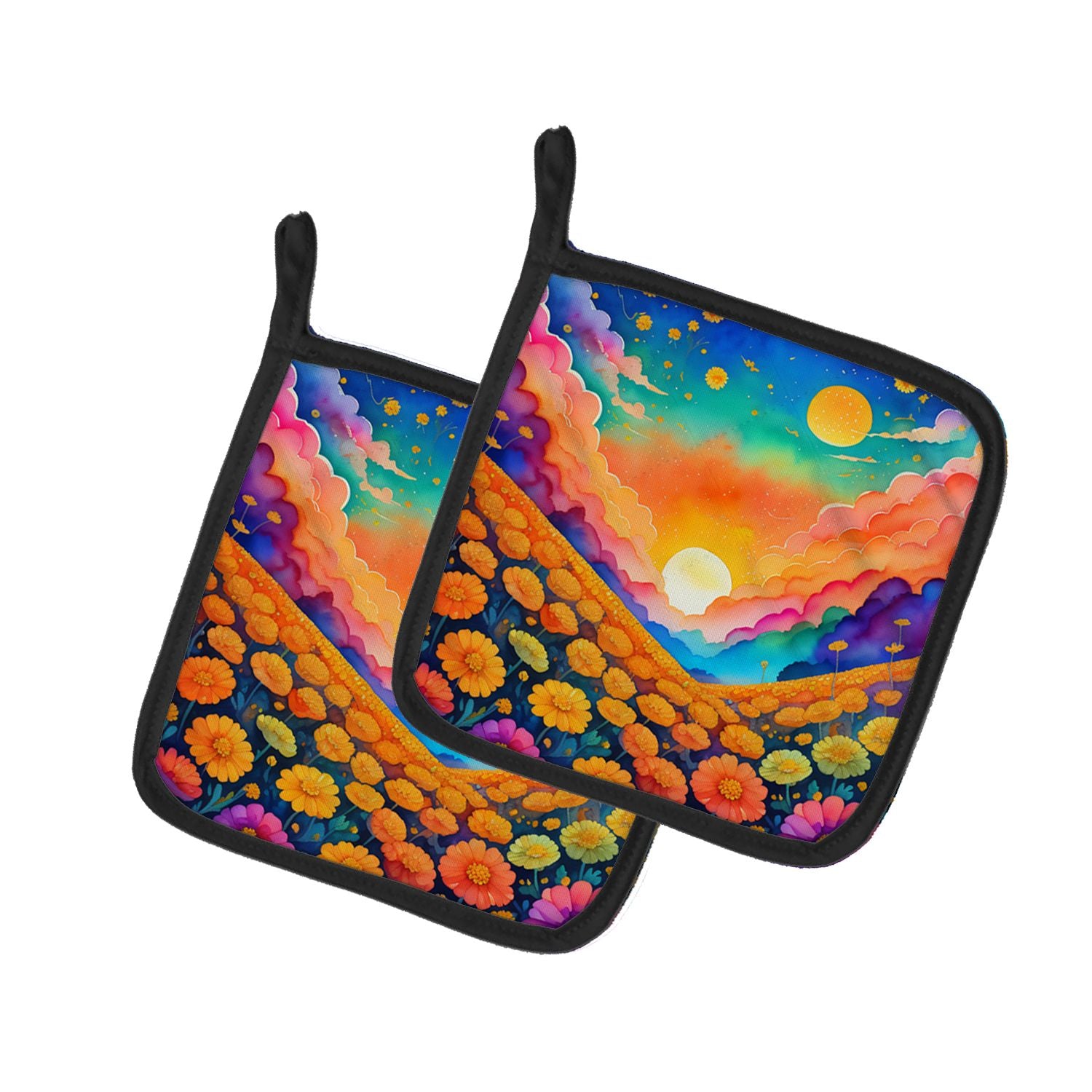 Colorful Marigolds Pair of Pot Holders Kitchen Heat Resistant Pot Holders Sets Oven Hot Pads for Cooking Baking BBQ, 7 1/2 x 7 1