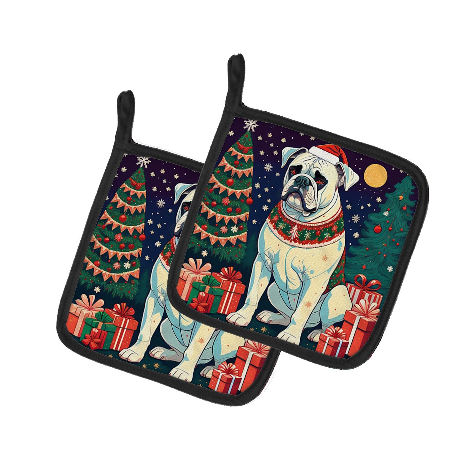 White Boxer Christmas Pair of Pot Holders Kitchen Heat Resistant Pot Holders Sets Oven Hot Pads for Cooking Baking BBQ, 7 1/2 x 