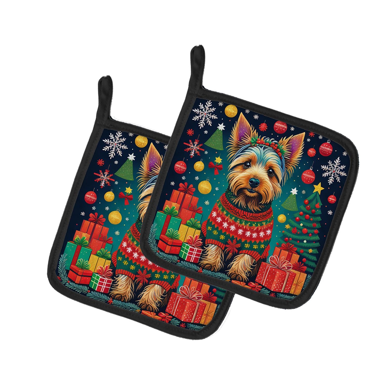 Australian Terrier Christmas Pair of Pot Holders Kitchen Heat Resistant Pot Holders Sets Oven Hot Pads for Cooking Baking BBQ, 7