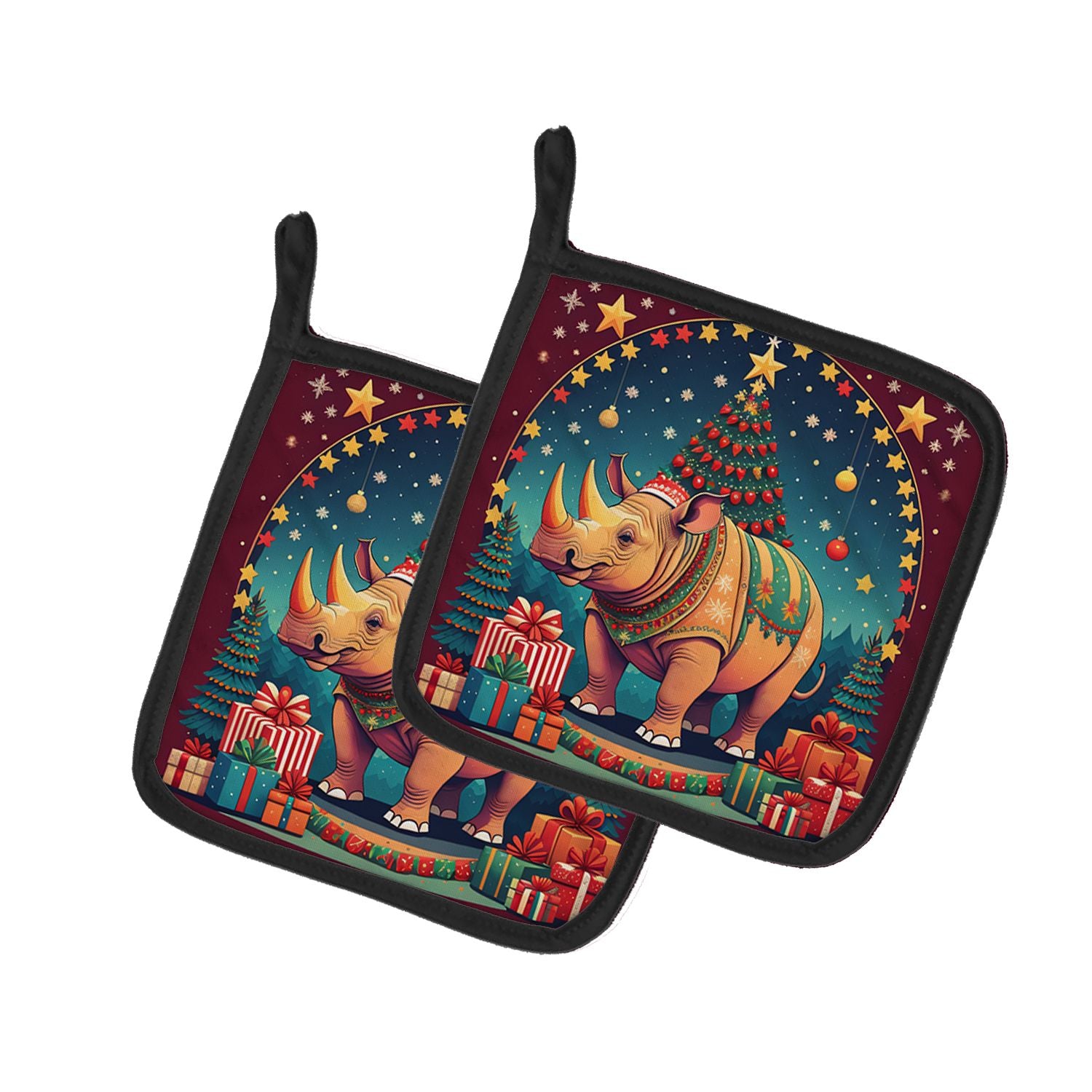 Rhinoceros Christmas Pair of Pot Holders Kitchen Heat Resistant Pot Holders Sets Oven Hot Pads for Cooking Baking BBQ, 7 1/2 x 7
