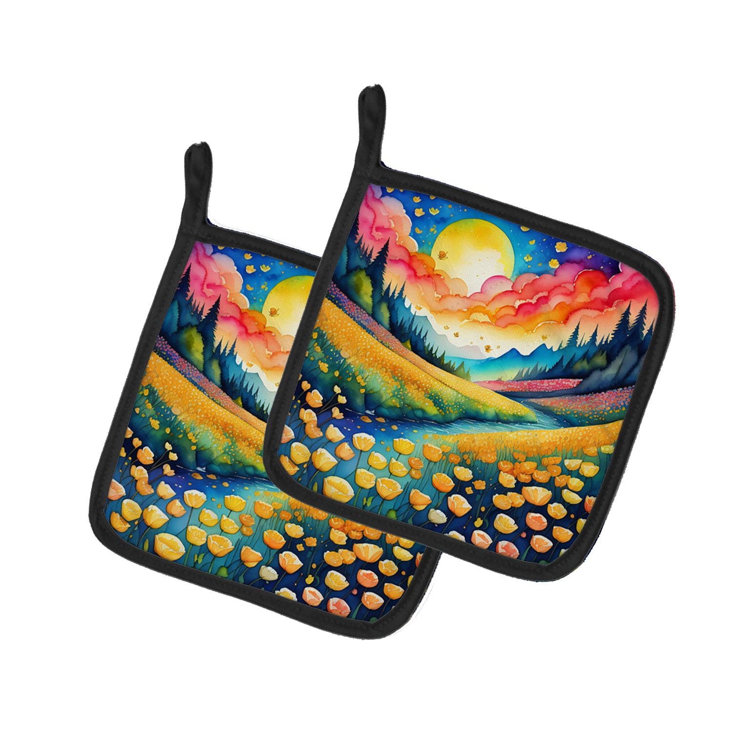 Colorful Buttercups Pair of Pot Holders Kitchen Heat Resistant Pot Holders Sets Oven Hot Pads for Cooking Baking BBQ, 7 1/2 x 7 