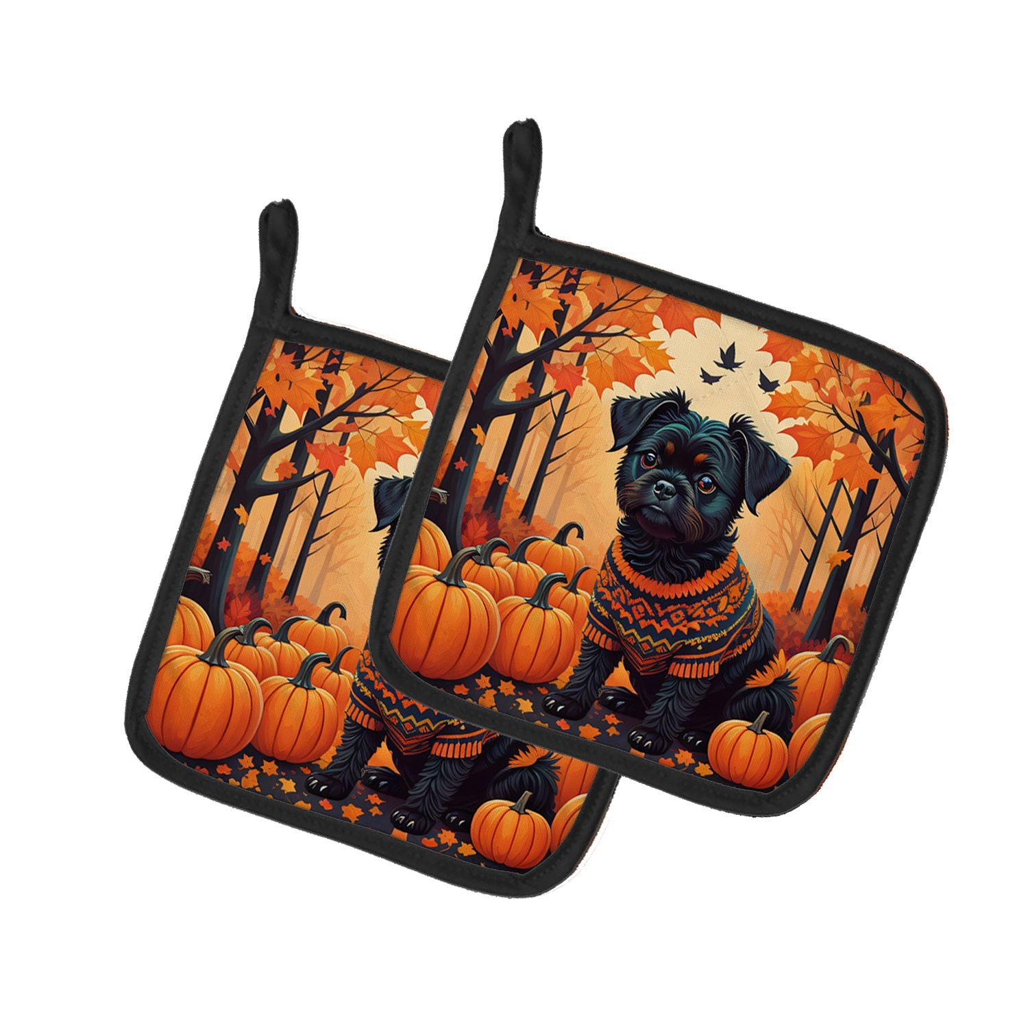 Affenpinscher Fall Pair of Pot Holders Kitchen Heat Resistant Pot Holders Sets Oven Hot Pads for Cooking Baking BBQ, 7 1/2 x 7 1