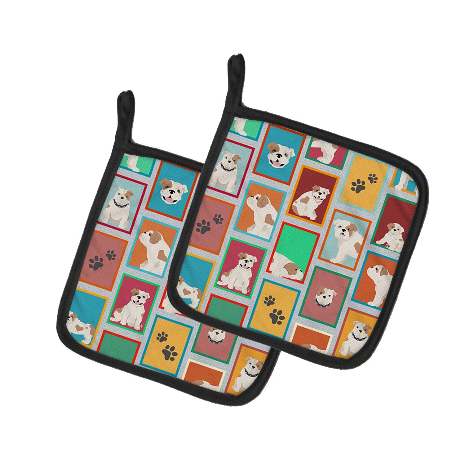 Lots of Piebald English Bulldog Pair of Pot Holders Kitchen Heat Resistant Pot Holders Sets Oven Hot Pads for Cooking Baking BBQ