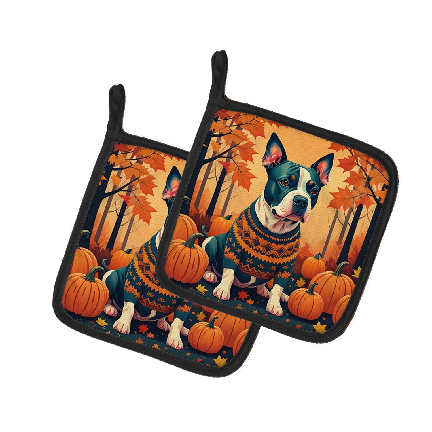NEW Pit Bull Terrier Fall Pair of Pot Holders Kitchen Heat Resistant Pot Holders Sets Oven Hot Pads for Cooking Baking BBQ, 7 1/