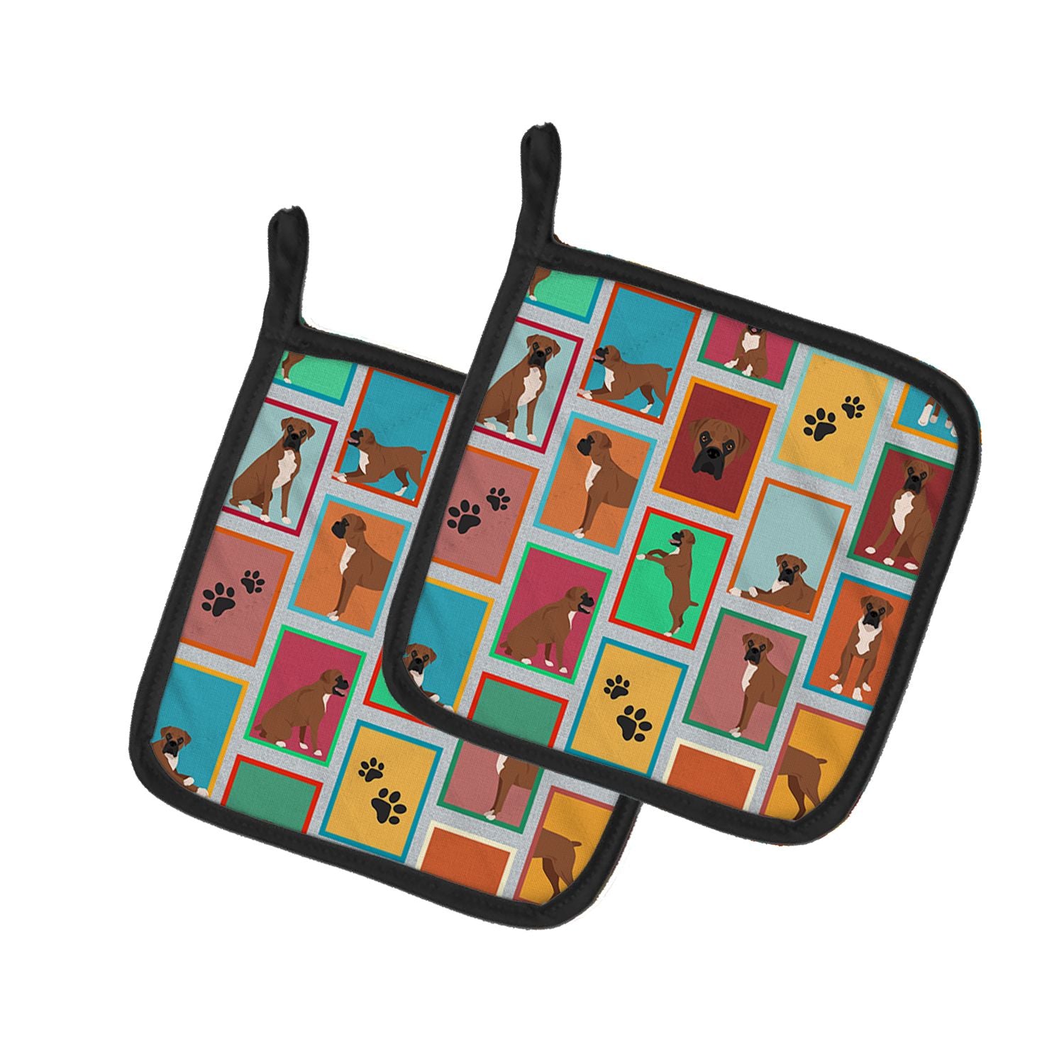 Lots of Black Face Boxer Pair of Pot Holders Kitchen Heat Resistant Pot Holders Sets Oven Hot Pads for Cooking Baking BBQ, 7 1/2