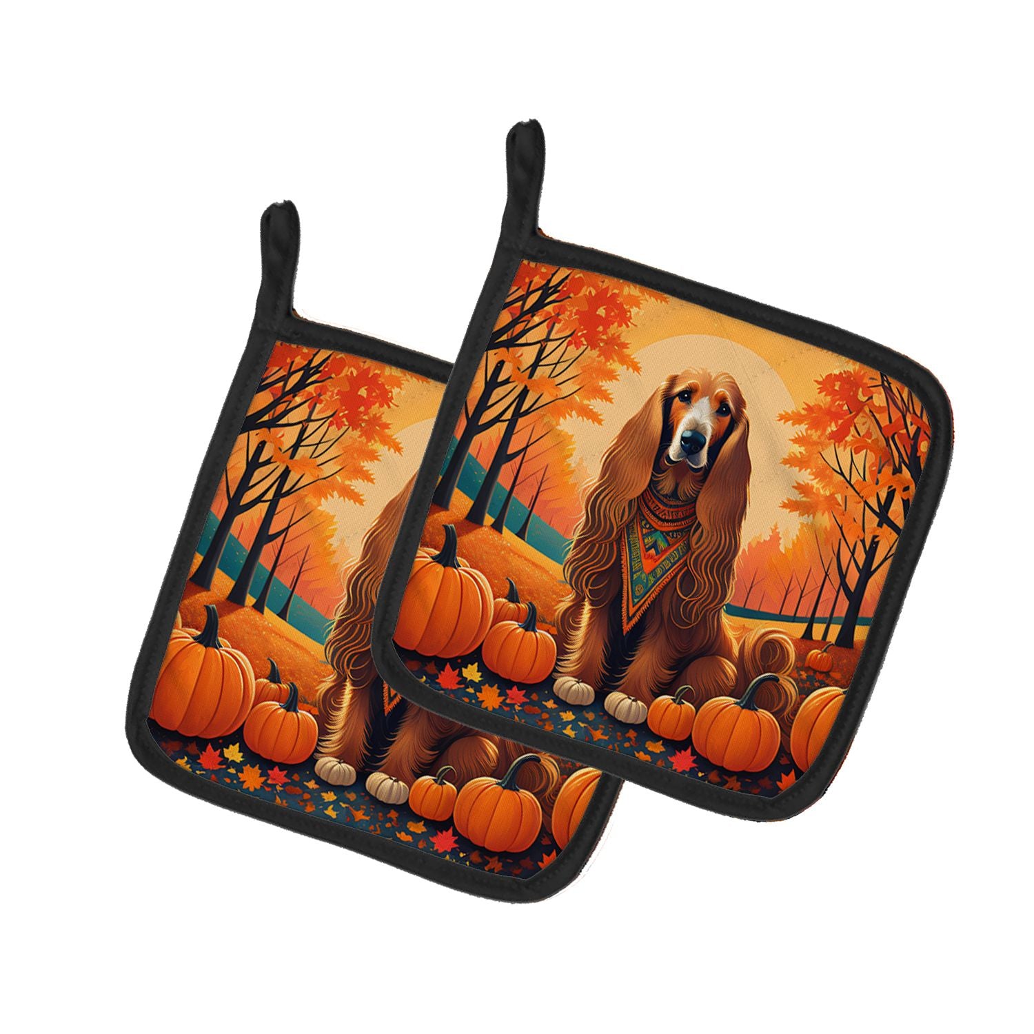 Afghan Hound Fall Pair of Pot Holders Kitchen Heat Resistant Pot Holders Sets Oven Hot Pads for Cooking Baking BBQ, 7 1/2 x 7 1/
