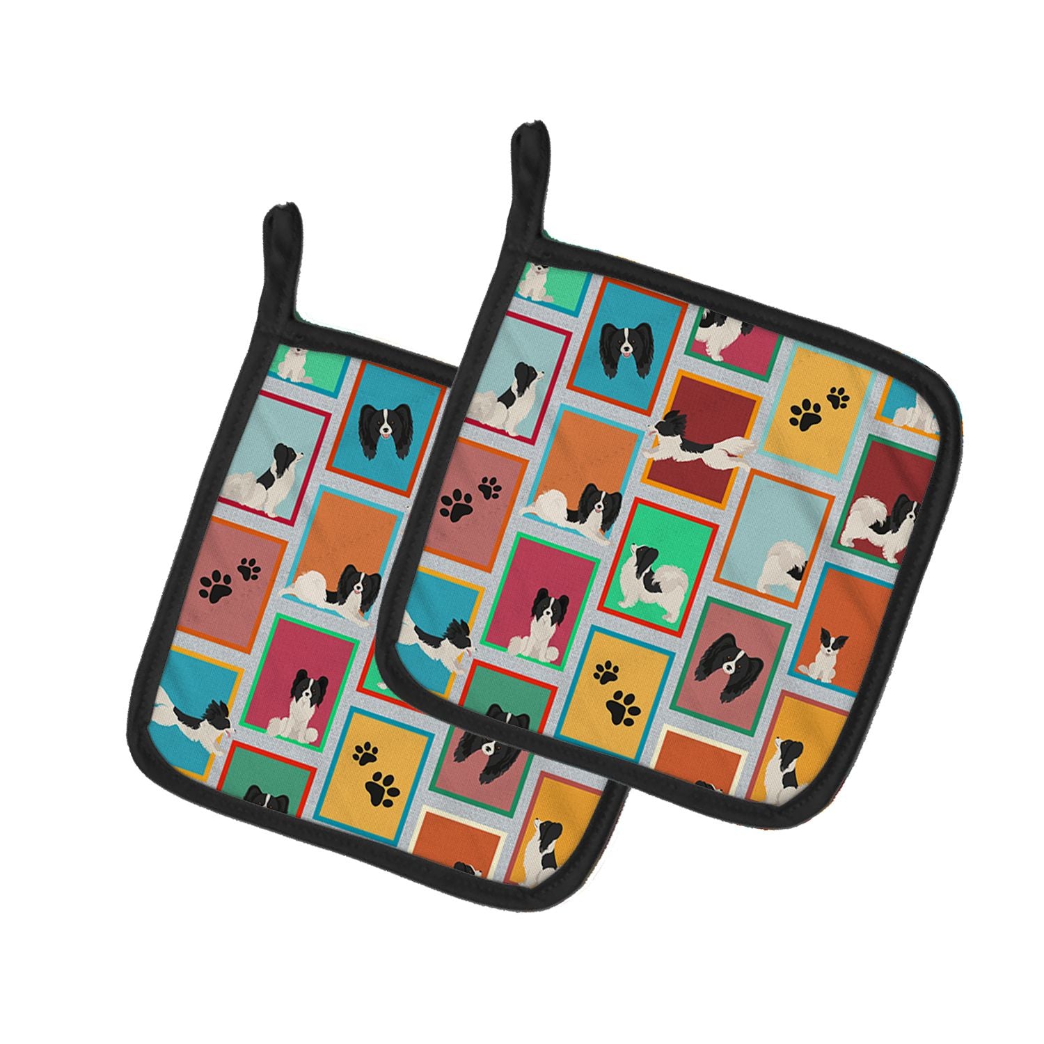 Lots of Black and Whtie Papillon Pair of Pot Holders Kitchen Heat Resistant Pot Holders Sets Oven Hot Pads for Cooking Baking BB
