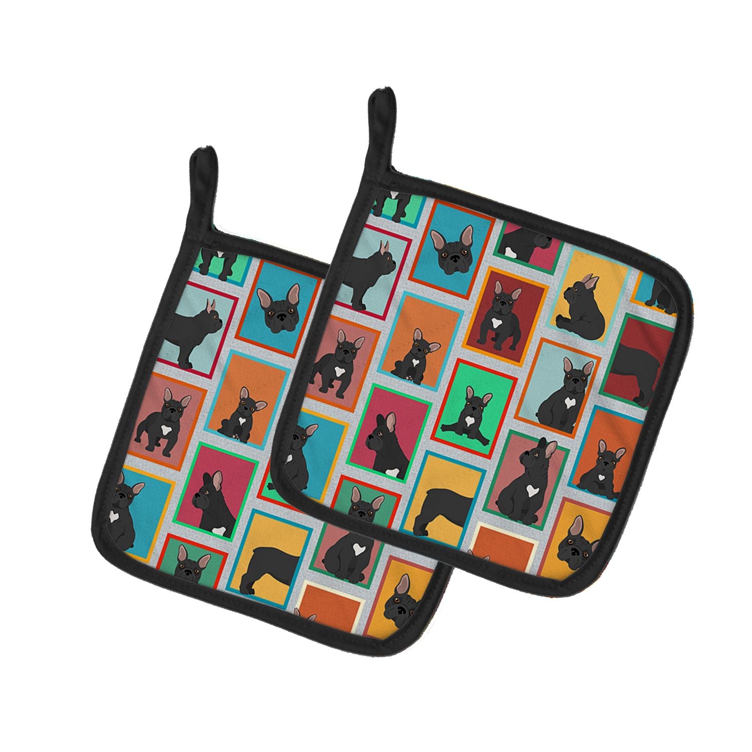 Lots of Black French Bulldog Pair of Pot Holders Kitchen Heat Resistant Pot Holders Sets Oven Hot Pads for Cooking Baking BBQ, 7