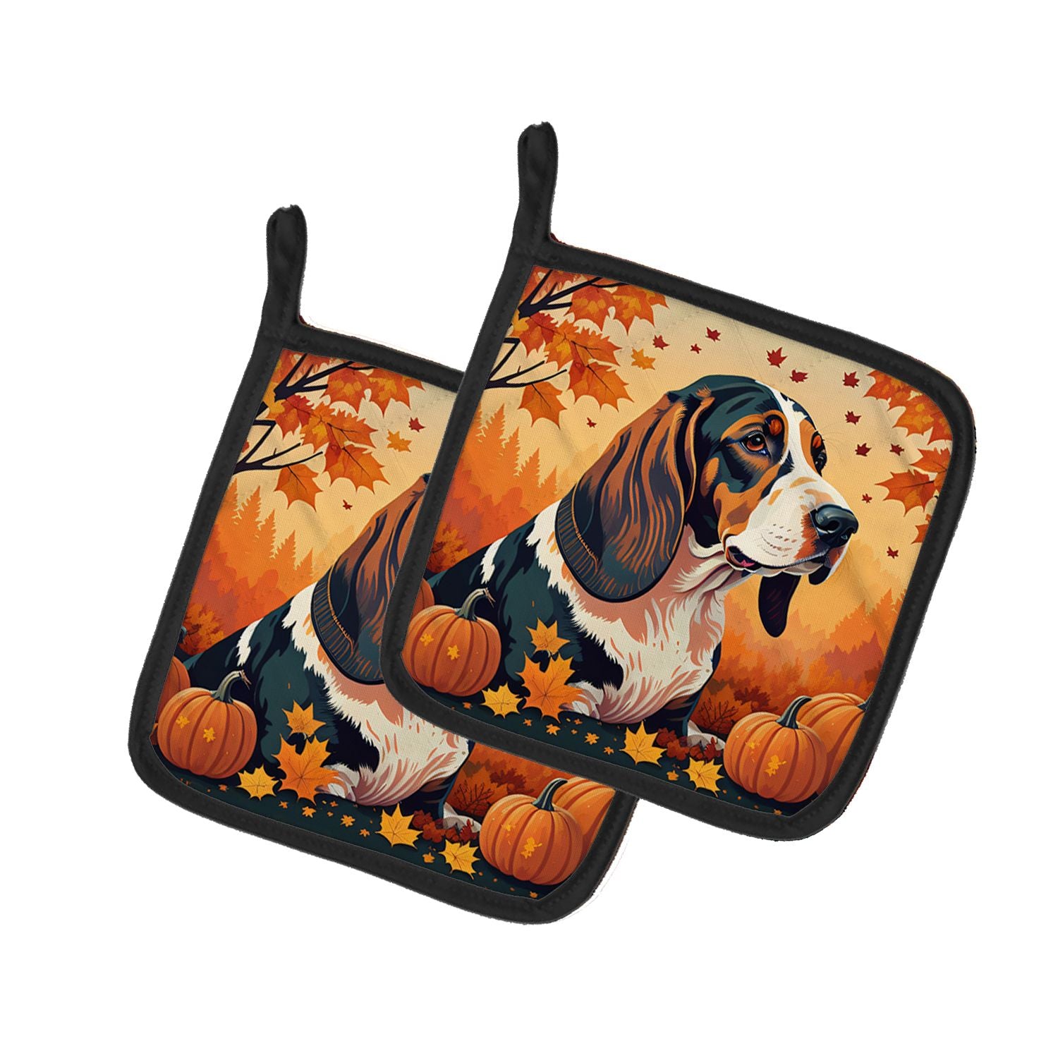 Basset Hound Fall Pair of Pot Holders Kitchen Heat Resistant Pot Holders Sets Oven Hot Pads for Cooking Baking BBQ, 7 1/2 x 7 1/