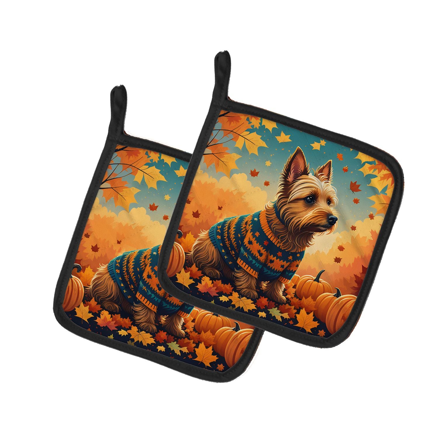 Australian Terrier Terrier Fall Pair of Pot Holders Kitchen Heat Resistant Pot Holders Sets Oven Hot Pads for Cooking Baking BBQ