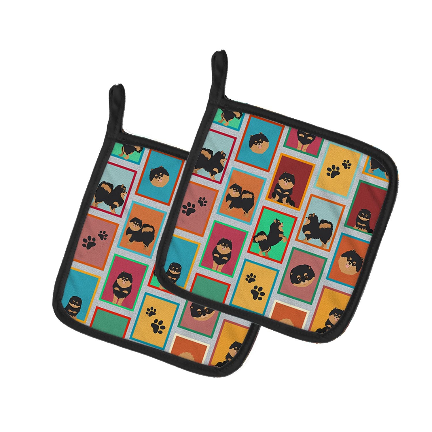 Lots of Black and Tan Pomeranian Pair of Pot Holders Kitchen Heat Resistant Pot Holders Sets Oven Hot Pads for Cooking Baking BB