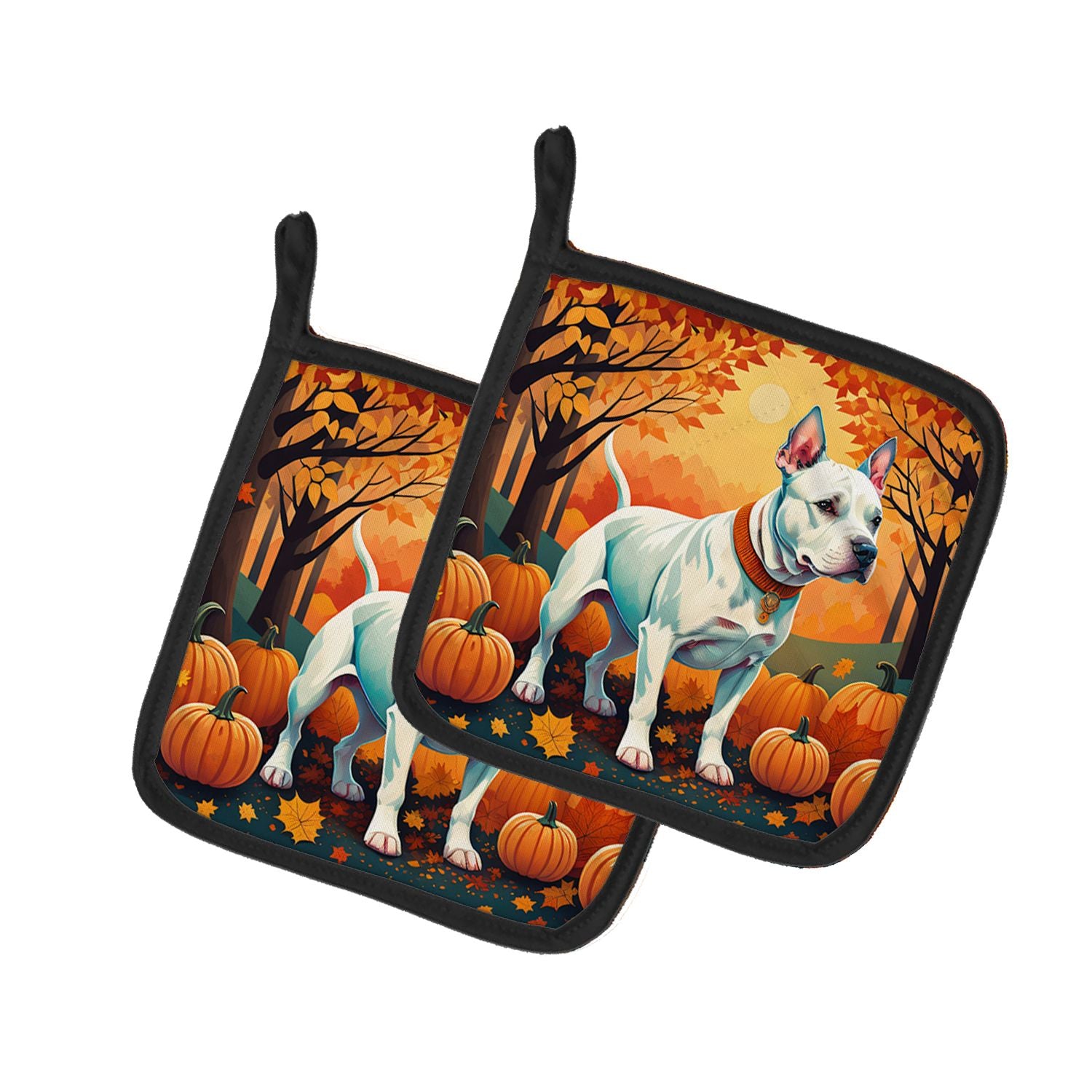 NEW White Pit Bull Terrier Fall Pair of Pot Holders Kitchen Heat Resistant Pot Holders Sets Oven Hot Pads for Cooking Baking BBQ