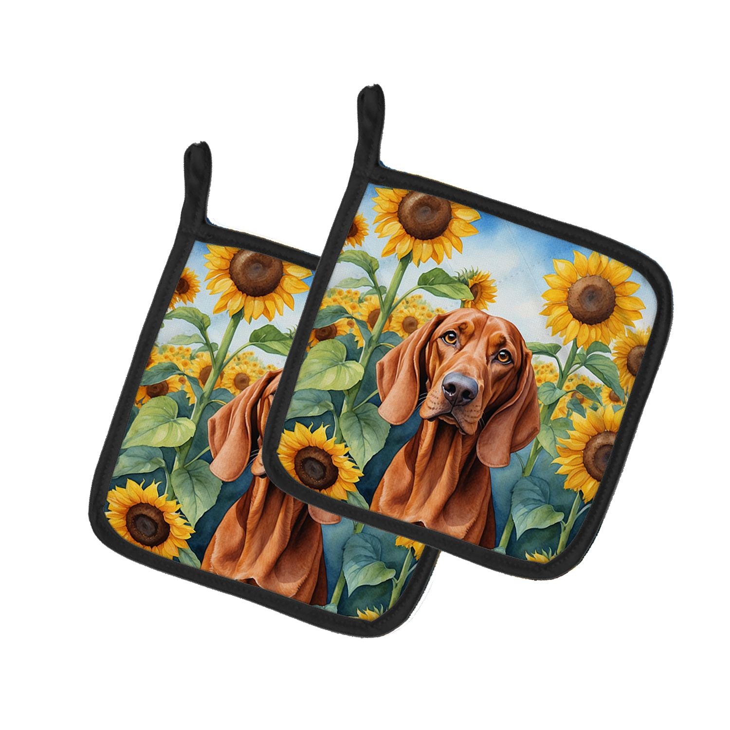 Redbone Coonhound in Sunflowers Pair of Pot Holders Kitchen Heat Resistant Pot Holders Sets Oven Hot Pads for Cooking Baking BBQ