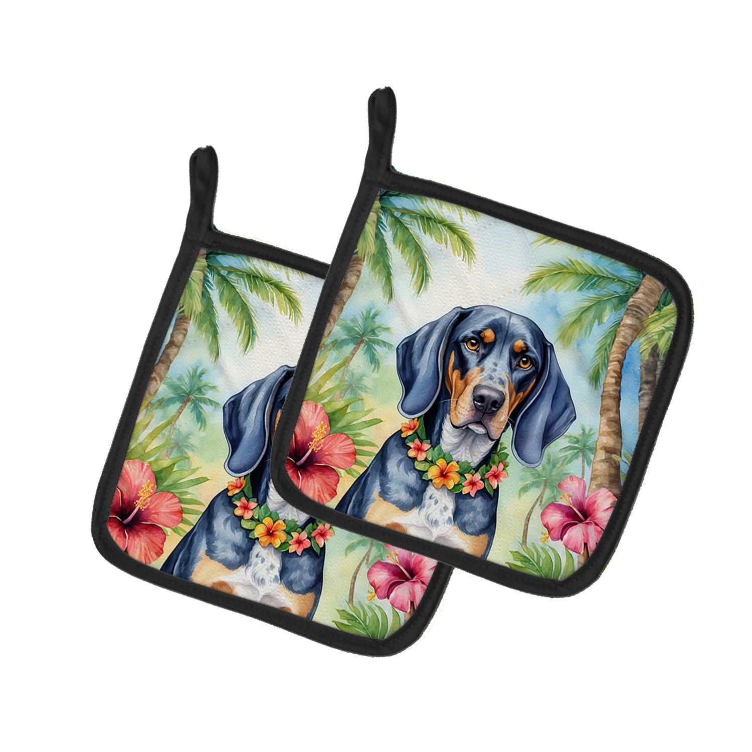 Bluetick Coonhound Luau Pair of Pot Holders Kitchen Heat Resistant Pot Holders Sets Oven Hot Pads for Cooking Baking BBQ, 7 1/2 