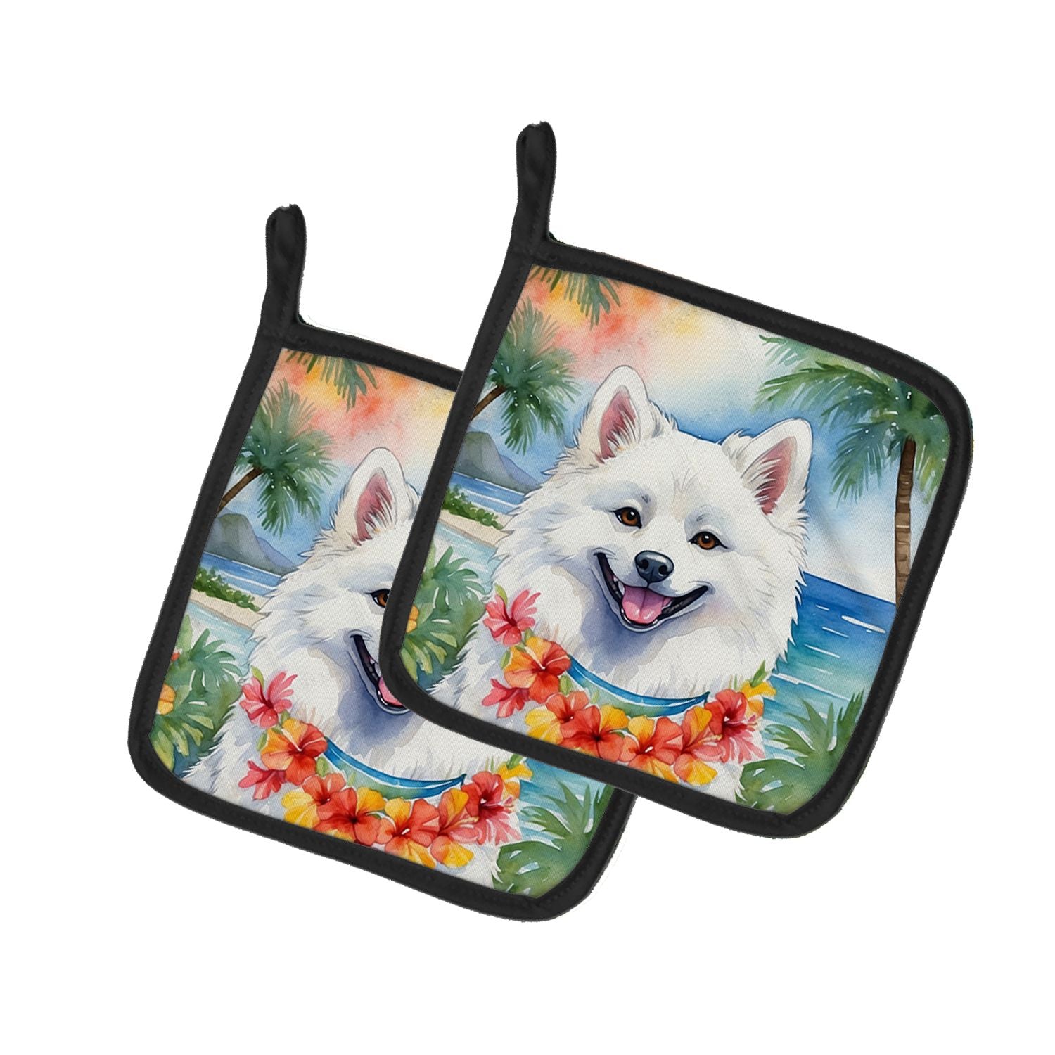 American Eskimo Luau Pair of Pot Holders Kitchen Heat Resistant Pot Holders Sets Oven Hot Pads for Cooking Baking BBQ, 7 1/2 x 7