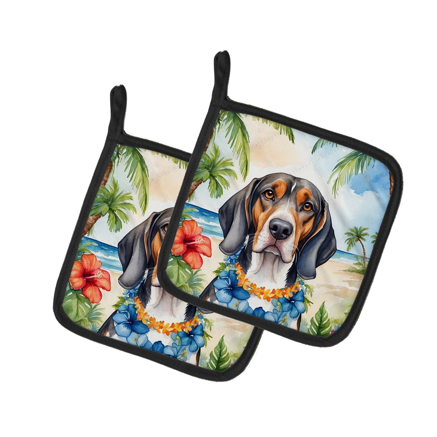 American English Coonhound Luau Pair of Pot Holders Kitchen Heat Resistant Pot Holders Sets Oven Hot Pads for Cooking Baking BBQ