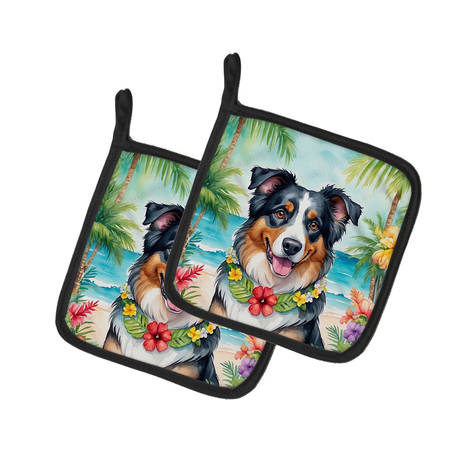 Australian Shepherd Luau Pair of Pot Holders Kitchen Heat Resistant Pot Holders Sets Oven Hot Pads for Cooking Baking BBQ, 7 1/2