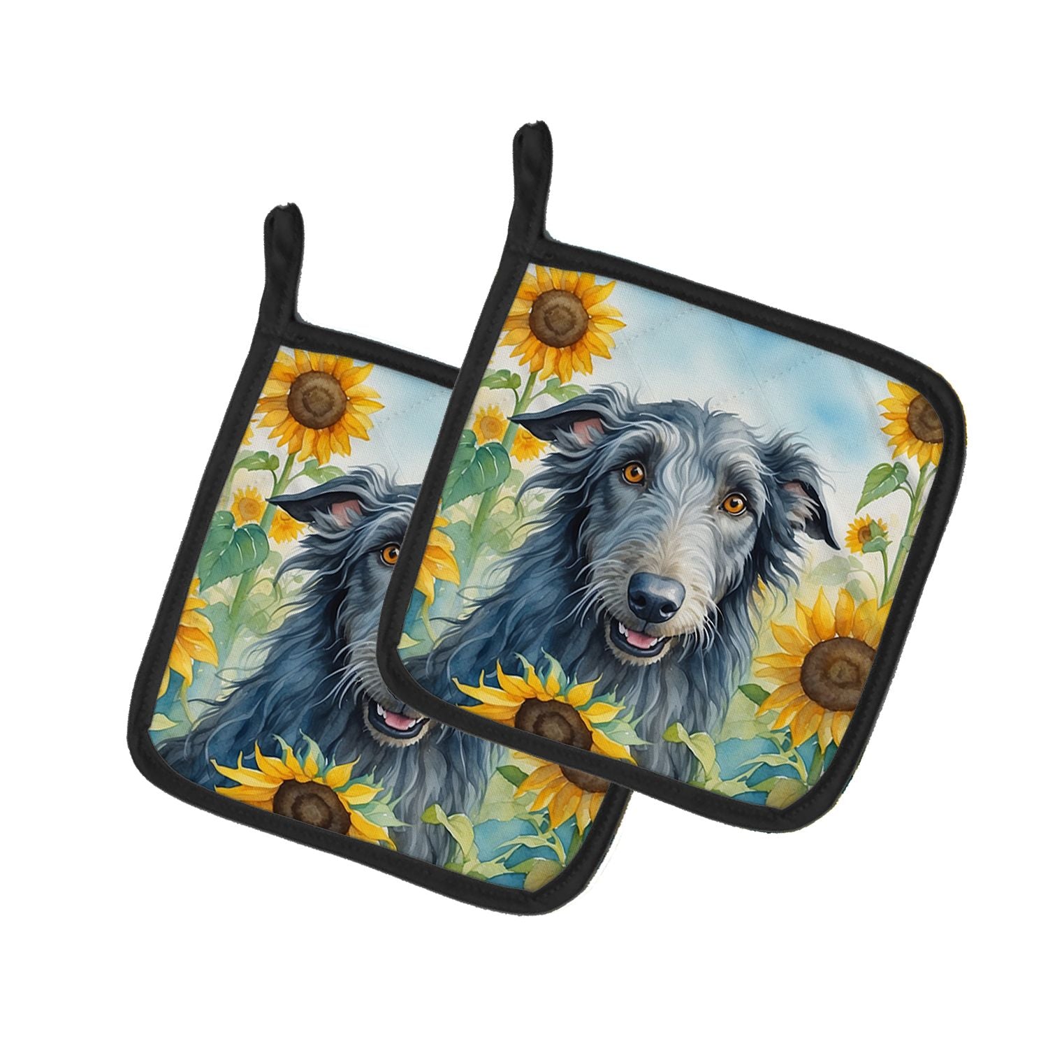 Scottish Deerhound in Sunflowers Pair of Pot Holders Kitchen Heat Resistant Pot Holders Sets Oven Hot Pads for Cooking Baking BB