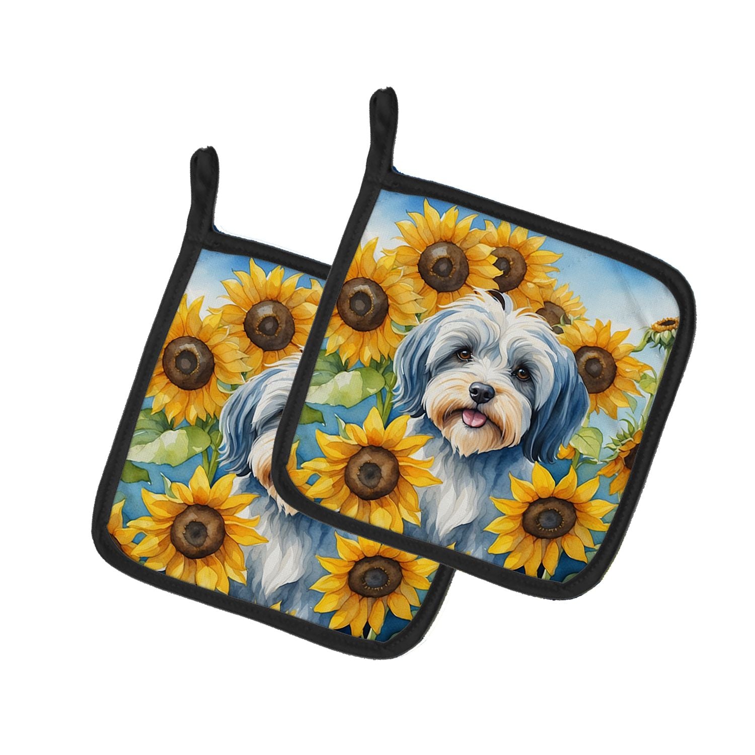 Tibetan Terrier in Sunflowers Pair of Pot Holders Kitchen Heat Resistant Pot Holders Sets Oven Hot Pads for Cooking Baking BBQ, 
