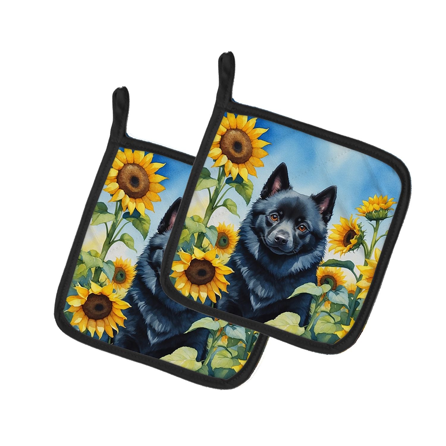 Schipperke in Sunflowers Pair of Pot Holders Kitchen Heat Resistant Pot Holders Sets Oven Hot Pads for Cooking Baking BBQ, 7 1/2