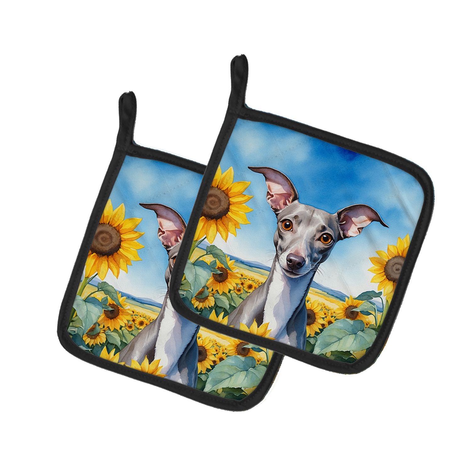 Italian Greyhound in Sunflowers Pair of Pot Holders Kitchen Heat Resistant Pot Holders Sets Oven Hot Pads for Cooking Baking BBQ