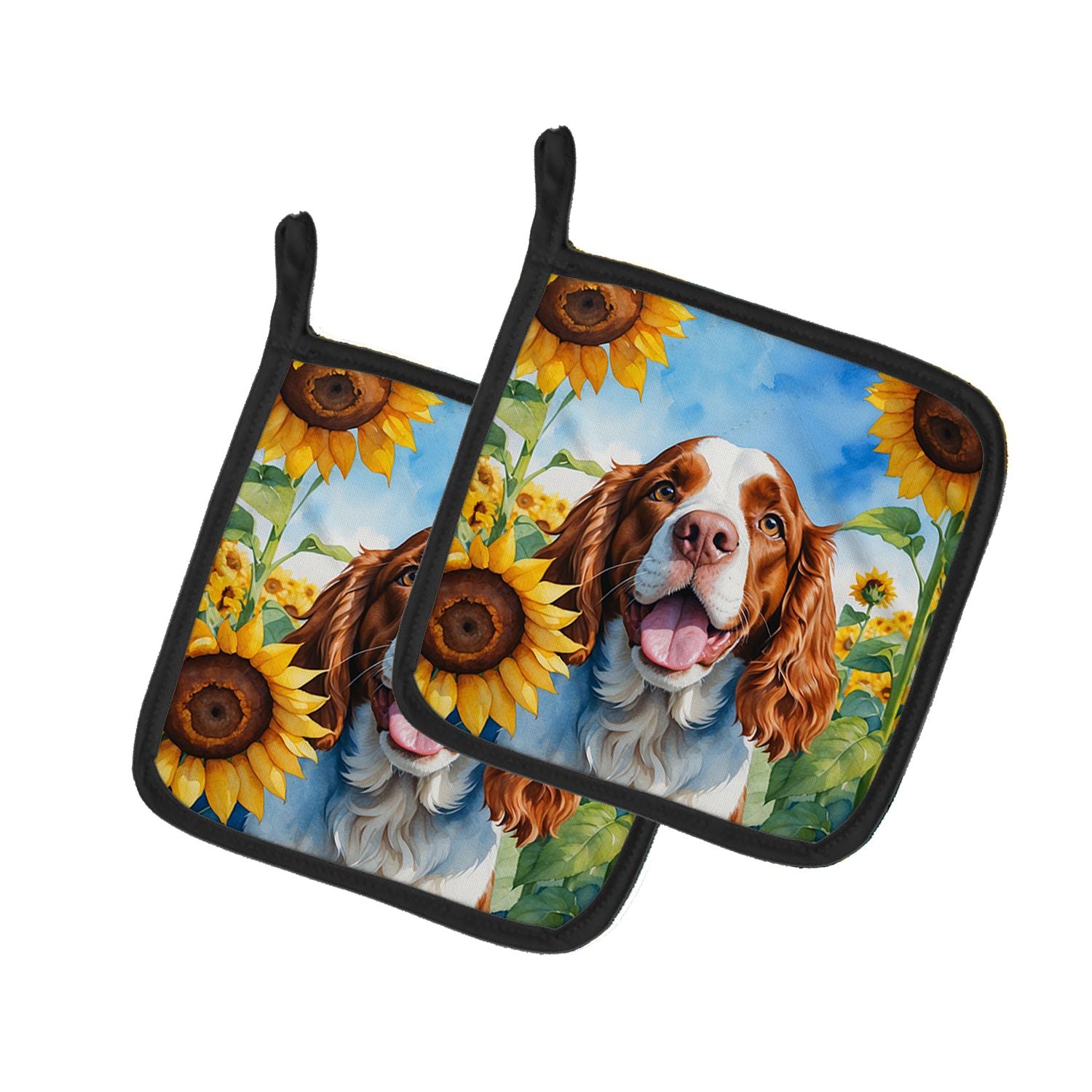 Welsh Springer Spaniel in Sunflowers Pair of Pot Holders Kitchen Heat Resistant Pot Holders Sets Oven Hot Pads for Cooking Bakin