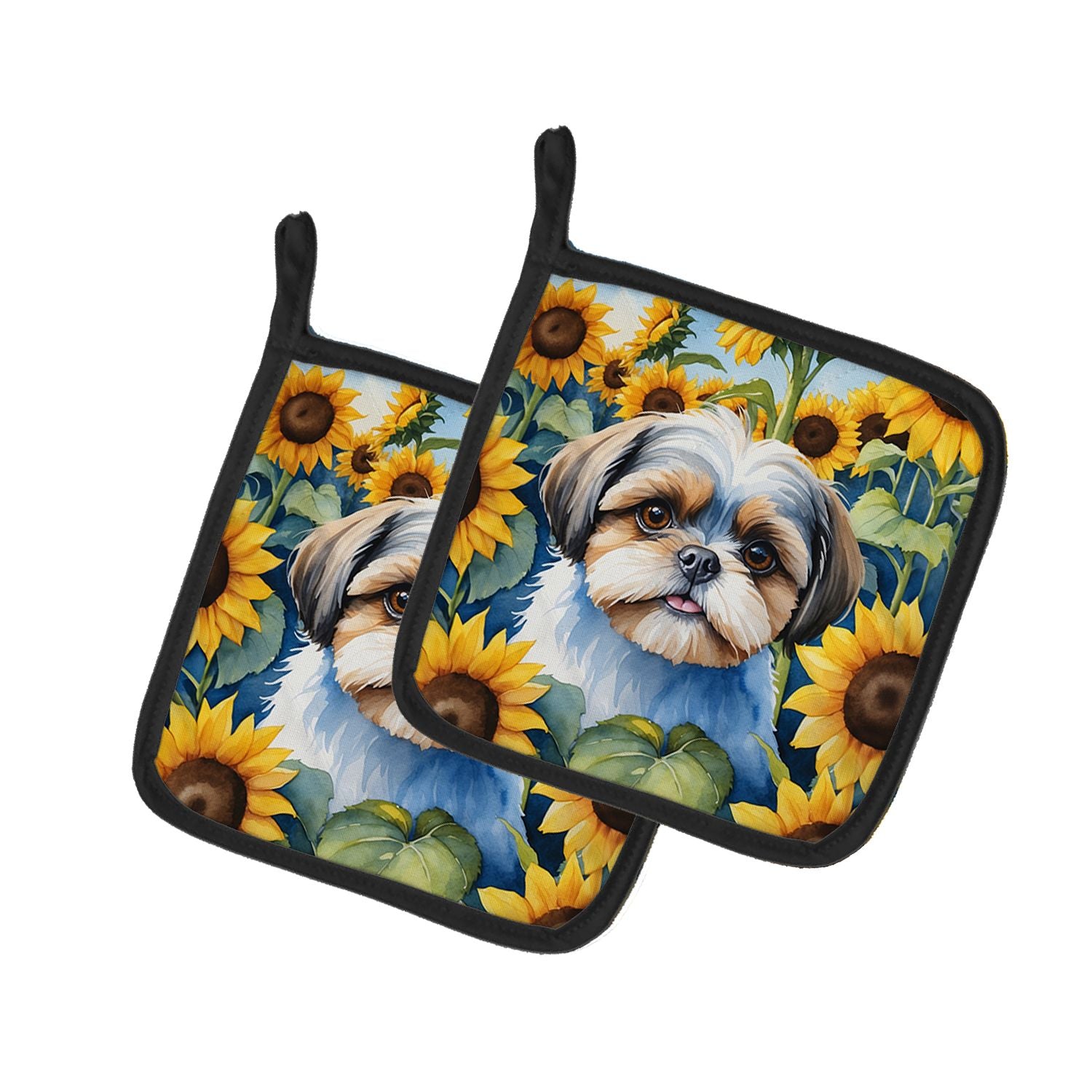 Shih Tzu in Sunflowers Pair of Pot Holders Kitchen Heat Resistant Pot Holders Sets Oven Hot Pads for Cooking Baking BBQ, 7 1/2 x