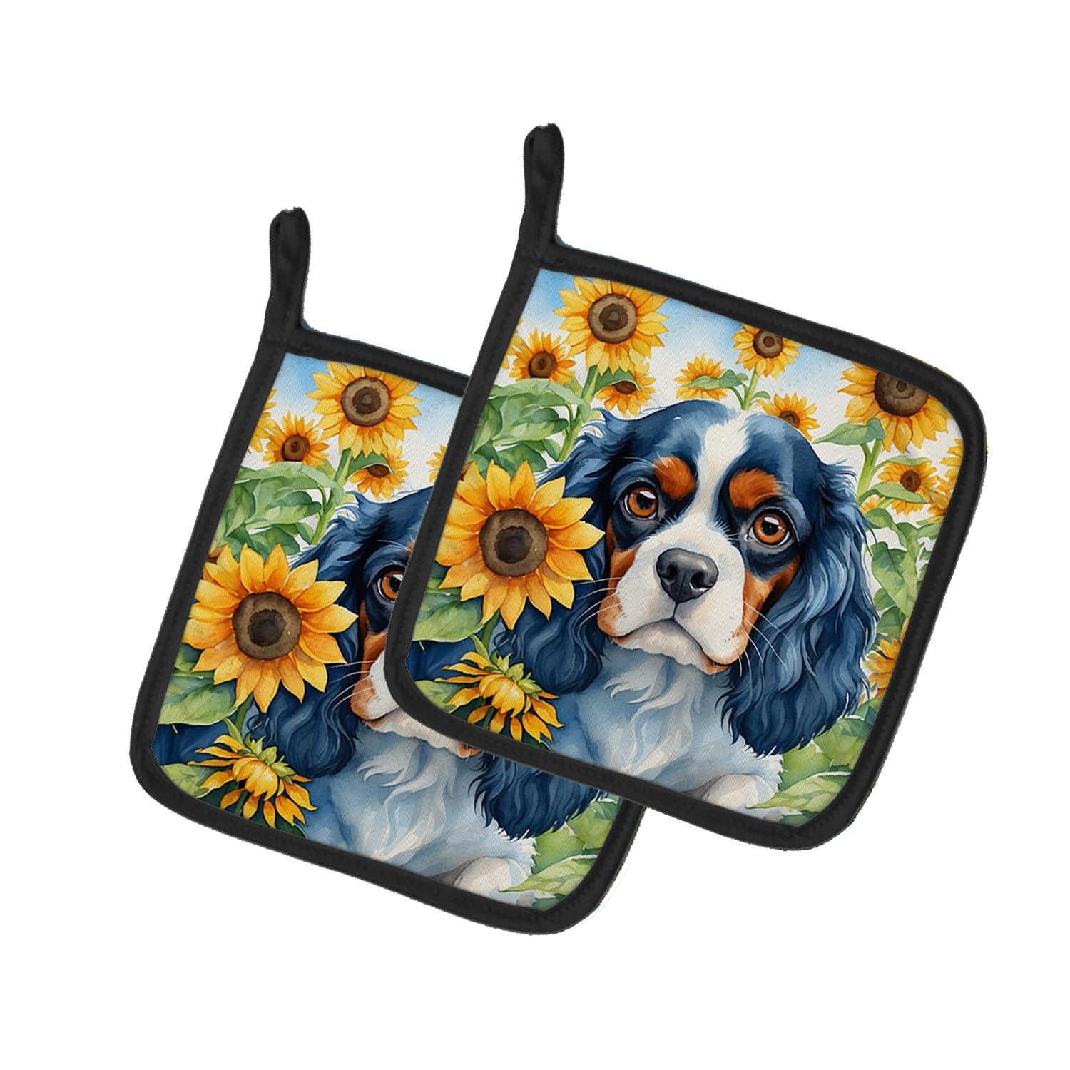 Cavalier Spaniel in Sunflowers Pair of Pot Holders Kitchen Heat Resistant Pot Holders Sets Oven Hot Pads for Cooking Baking BBQ,