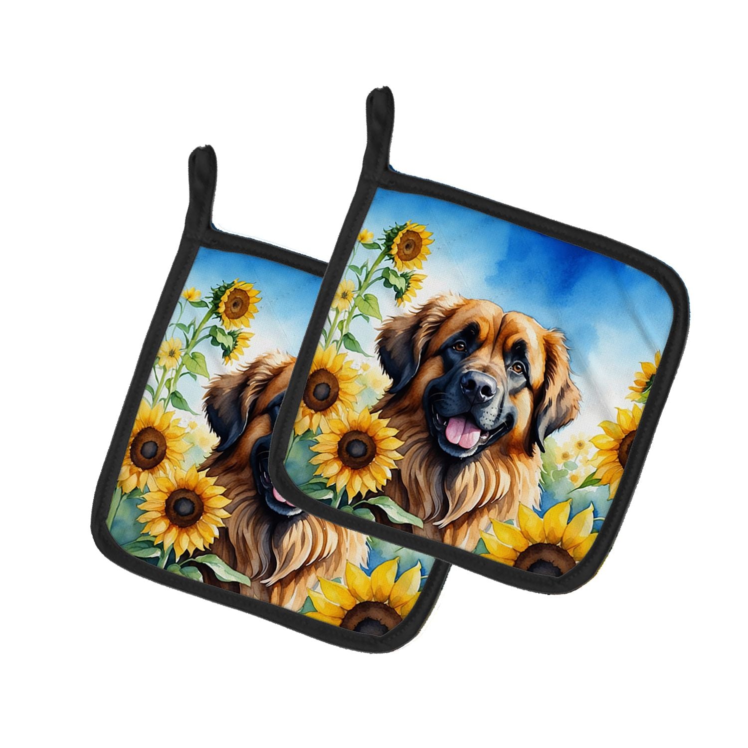 Leonberger in Sunflowers Pair of Pot Holders Kitchen Heat Resistant Pot Holders Sets Oven Hot Pads for Cooking Baking BBQ, 7 1/2