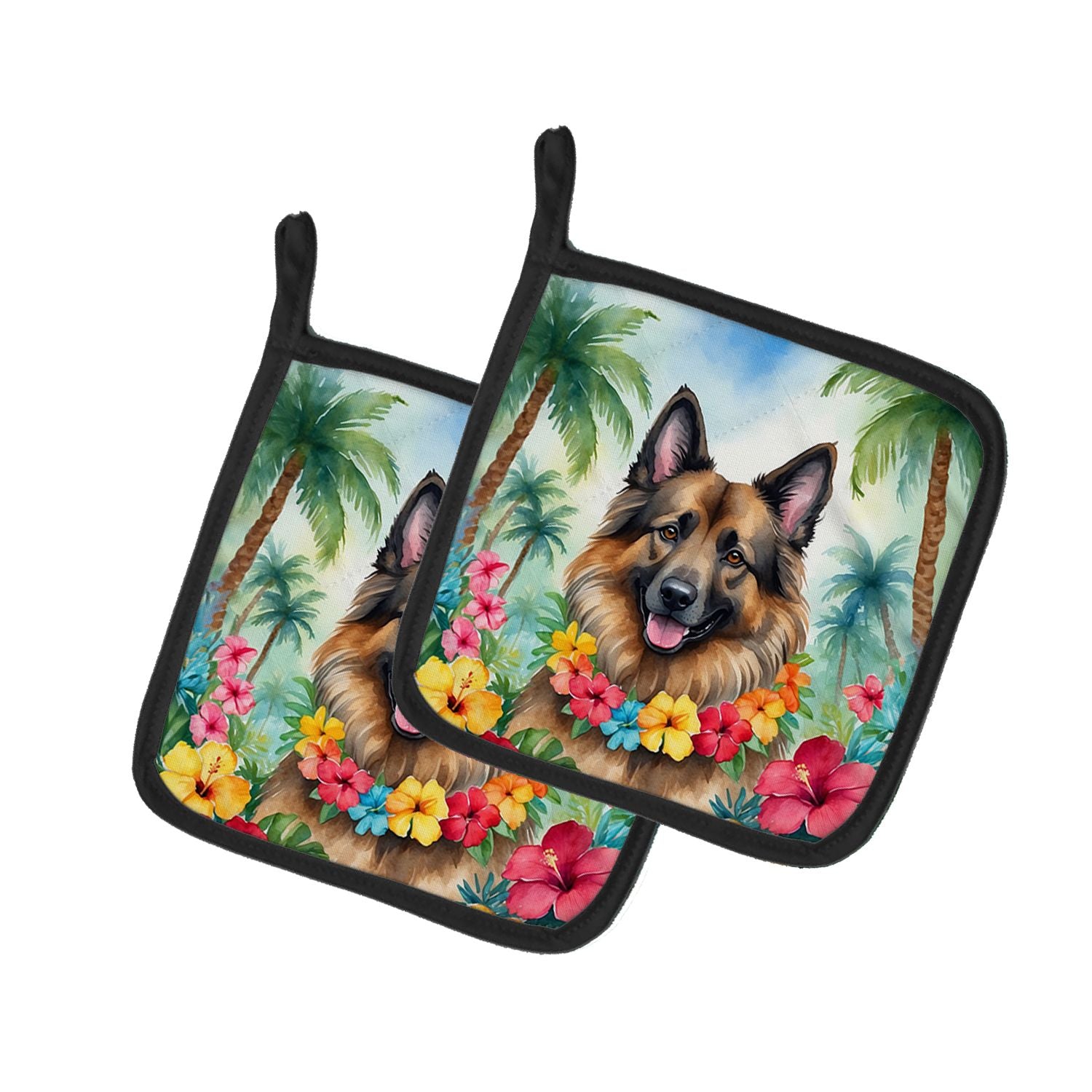 Belgian Tervuren Luau Pair of Pot Holders Kitchen Heat Resistant Pot Holders Sets Oven Hot Pads for Cooking Baking BBQ, 7 1/2 x 