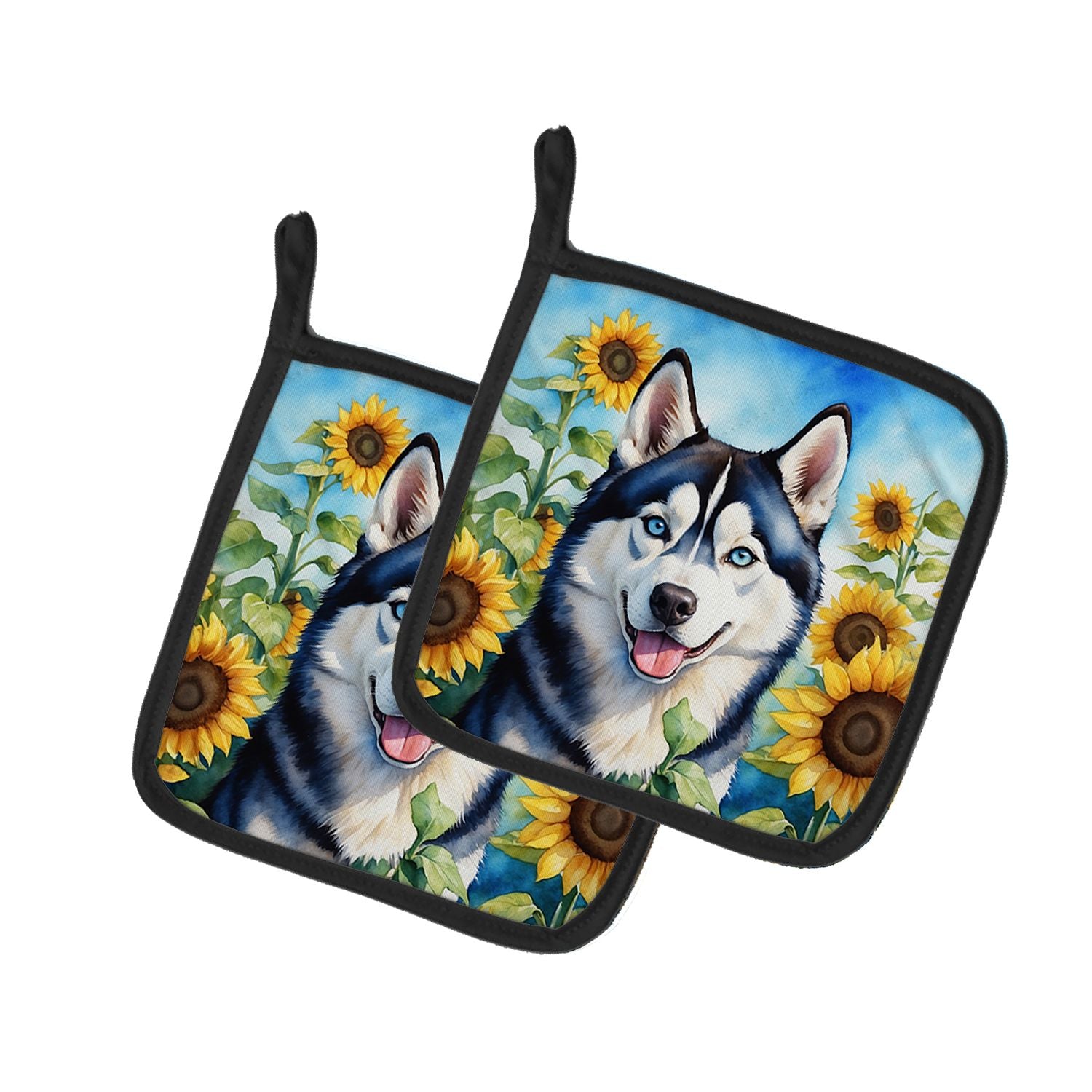Siberian Husky in Sunflowers Pair of Pot Holders Kitchen Heat Resistant Pot Holders Sets Oven Hot Pads for Cooking Baking BBQ, 7