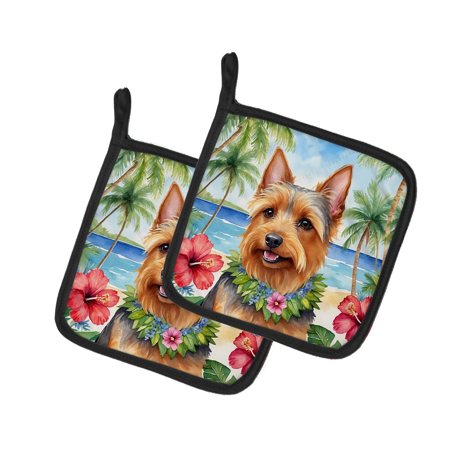 Australian Terrier Luau Pair of Pot Holders Kitchen Heat Resistant Pot Holders Sets Oven Hot Pads for Cooking Baking BBQ, 7 1/2 