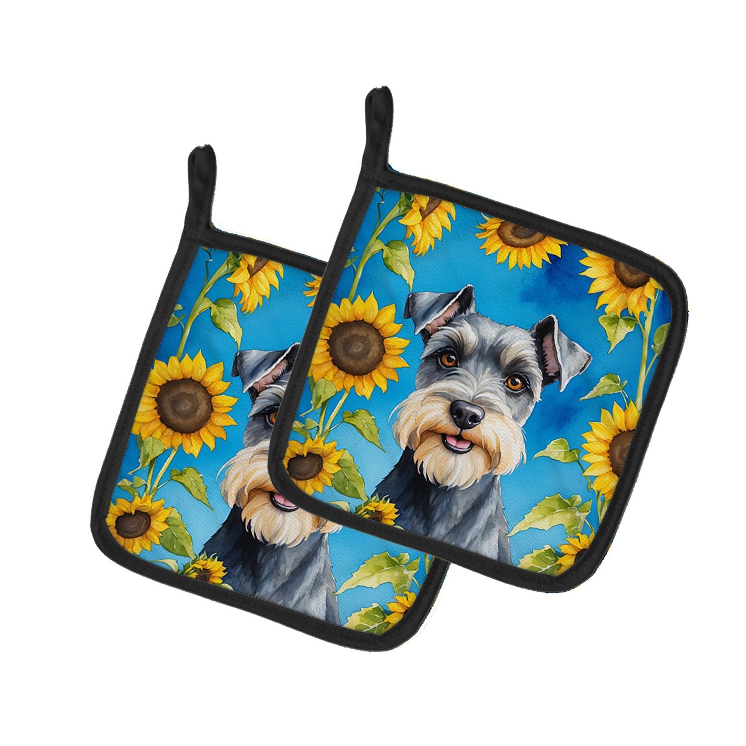 Schnauzer in Sunflowers Pair of Pot Holders Kitchen Heat Resistant Pot Holders Sets Oven Hot Pads for Cooking Baking BBQ, 7 1/2 